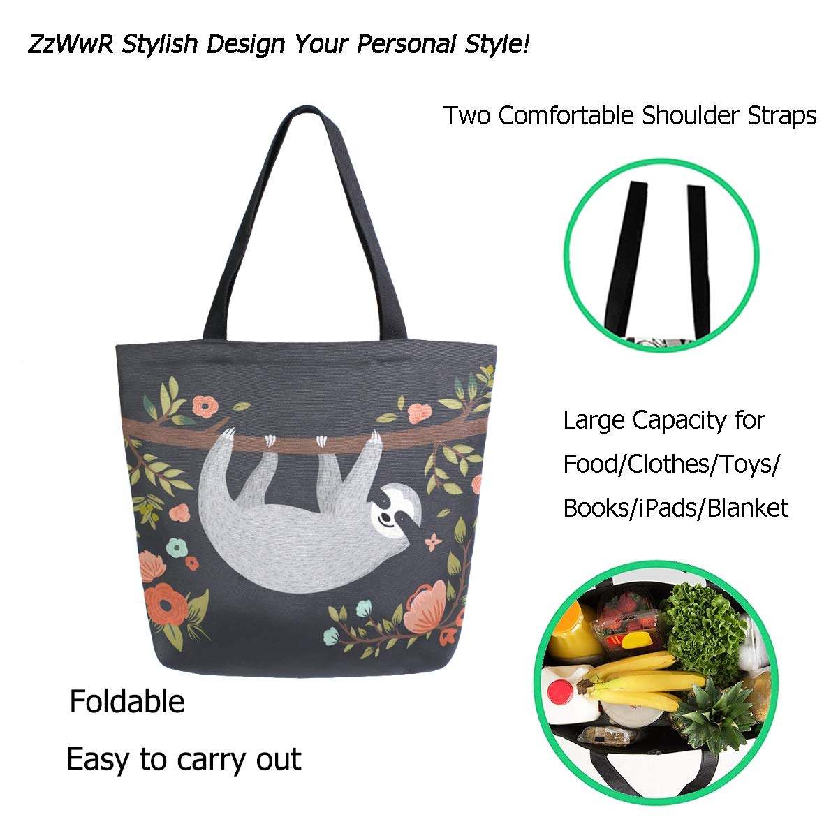 Stylish Funny Pattern Extra Large Shoulder Tote Bag for Women - Beach Travel, Weekender, Gym, Grocery Shopping - Durable & Spacious Carryall for Work, School & Daily Errands