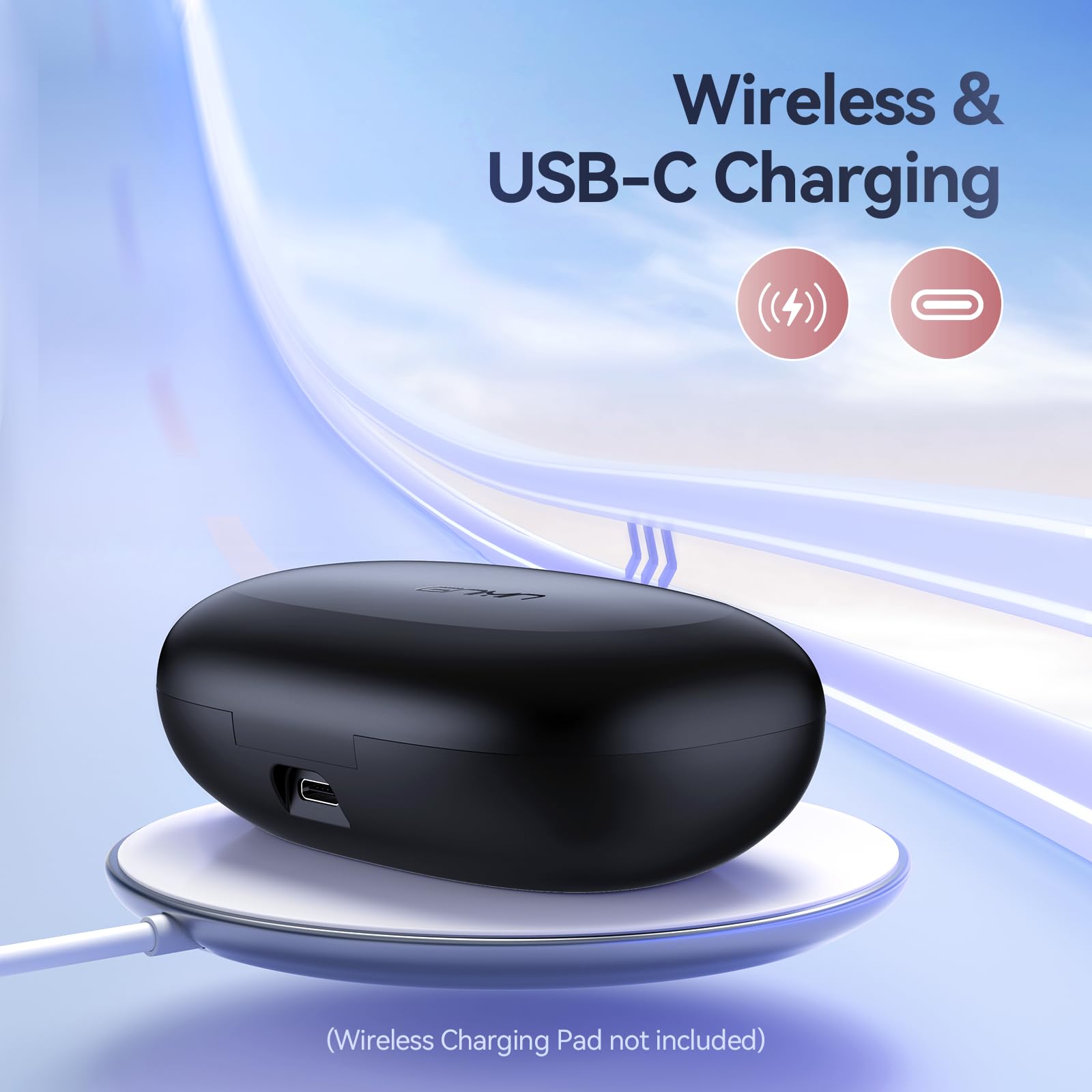 GNMN Wireless Bluetooth Earbuds with 90H Playback, IPX7 Waterproof, Deep Bass & Wireless Charging Case - Over Ear Sports Headphones with Dual LED Power Display & Earhooks for Running, Gym, Workout (Black) - Perfect for Fitness, Commuting & Travel