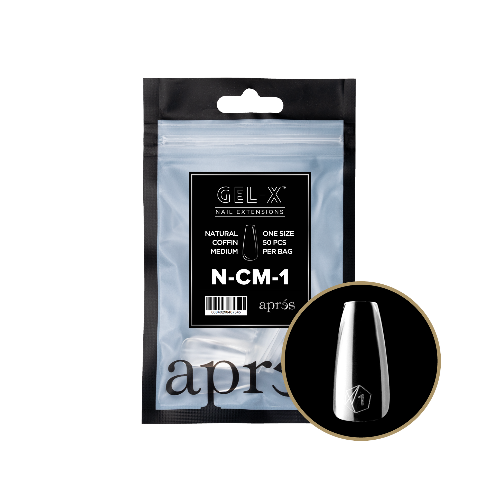 Apres Gel X Refill Tips 2.0 - 50pcs Natural Medium Coffin Nail Extensions for Salon & DIY Manicure - Perfect for Home, Party & Special Occasions