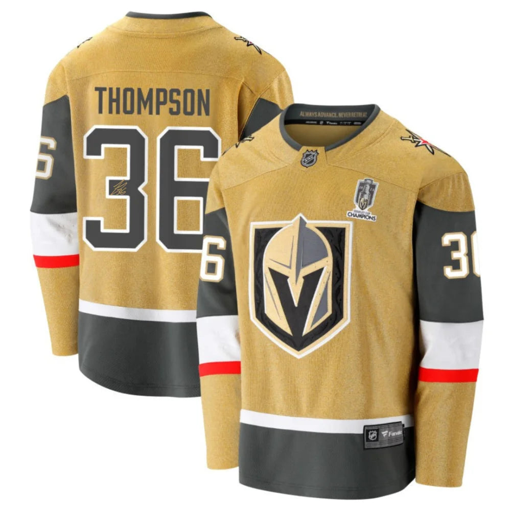 Logan Thompson Autographed Vegas Golden Knights Gold Jersey - Stanley Cup Champion - IGM COA Certified - Perfect for Collectors & Hockey Fans