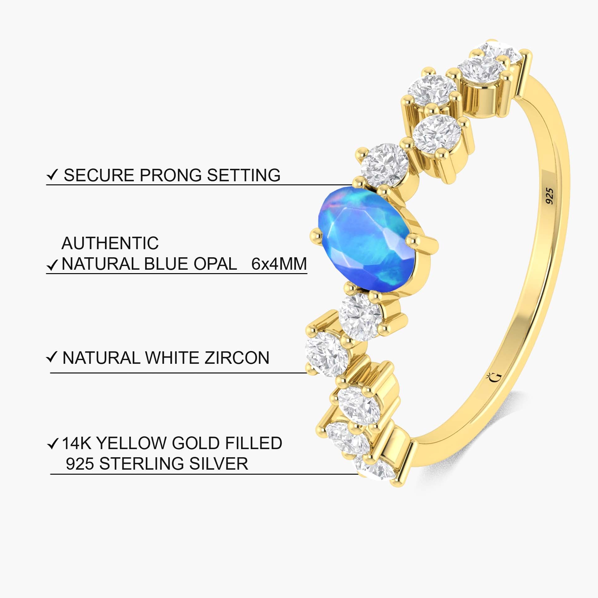 Blue Fire Opal & Zircon Gold Vermeil Ring – Oval Shape for Women | Elegant Jewelry Gift for Wedding, Anniversary & Special Occasions