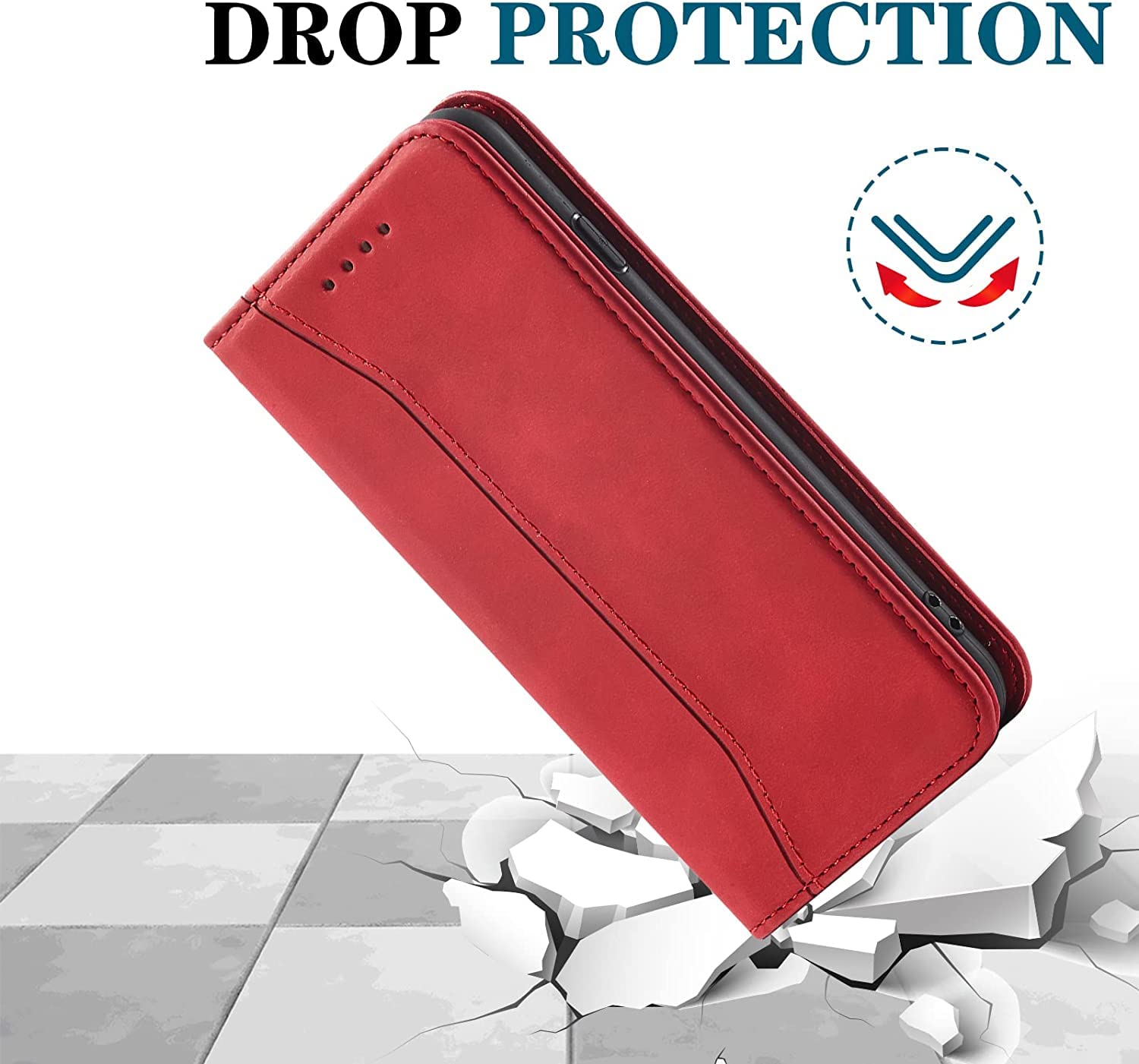 OKZone Magnetic Leather Wallet Case for iPhone 15 - Shockproof Flip Cover with Card Slots & Stand Function (Red) | Perfect for Business Professionals & Daily Commuters