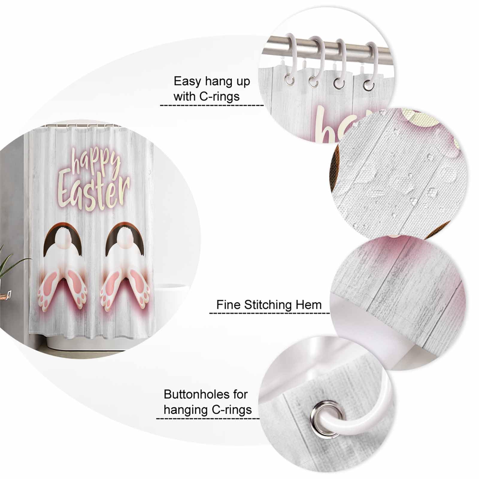Funny Rabbit Easter Non-Slip Shower Curtain Set - 4PC Bathroom Decor with Rug, Toilet Cover & 12 Hooks | Durable Washable Waterproof Bath Mat for Home Decor | Perfect for Easter Decorations, Spring Bathroom Makeover & Gift Ideas