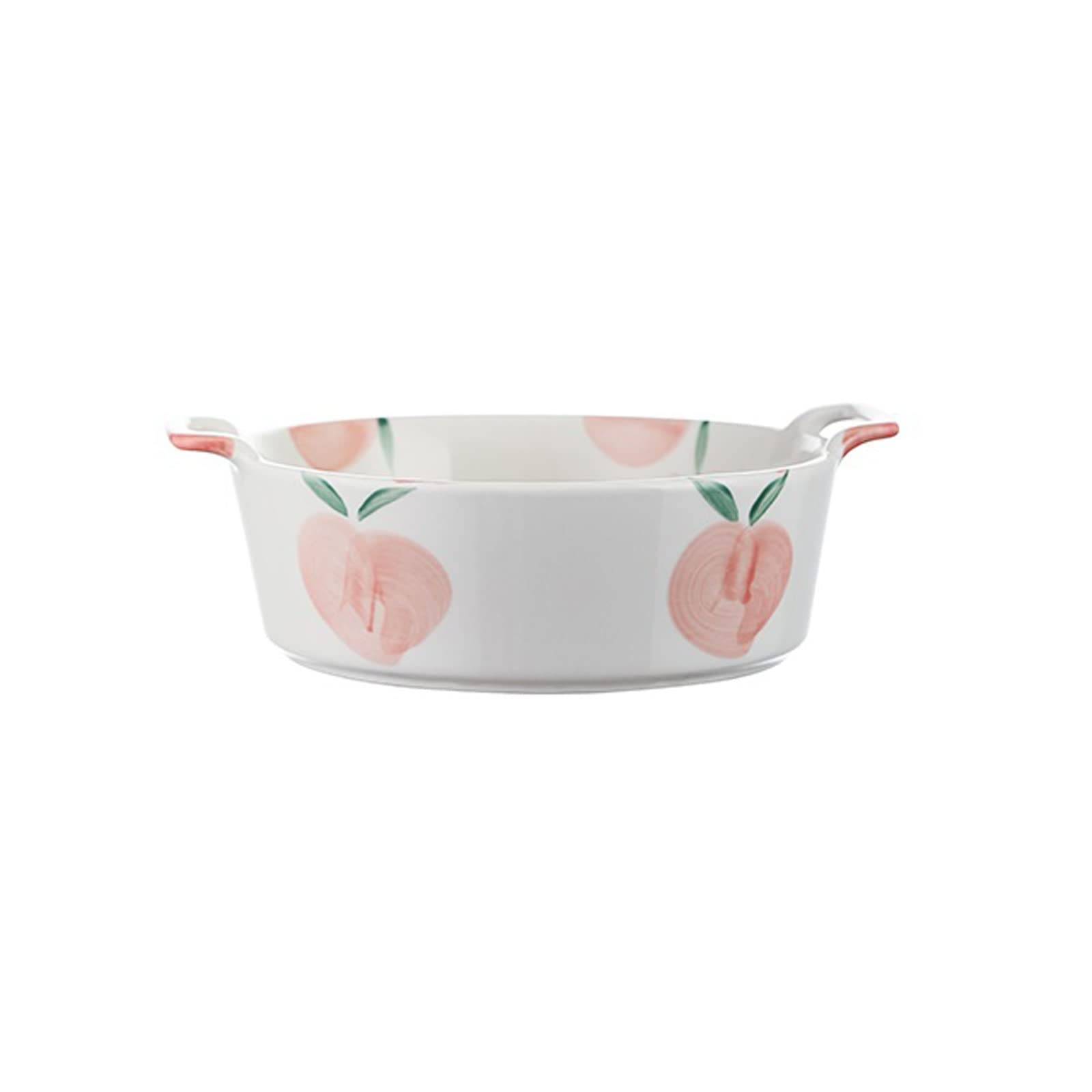 6.6 Inch Round Baking Dish with Handle - Microwave & Oven Safe Pink Bakeware for Potatoes, Chicken, Casseroles - Non-Stick Fruit Pattern Baking Pan for Kitchen, Parties & Holiday Cooking