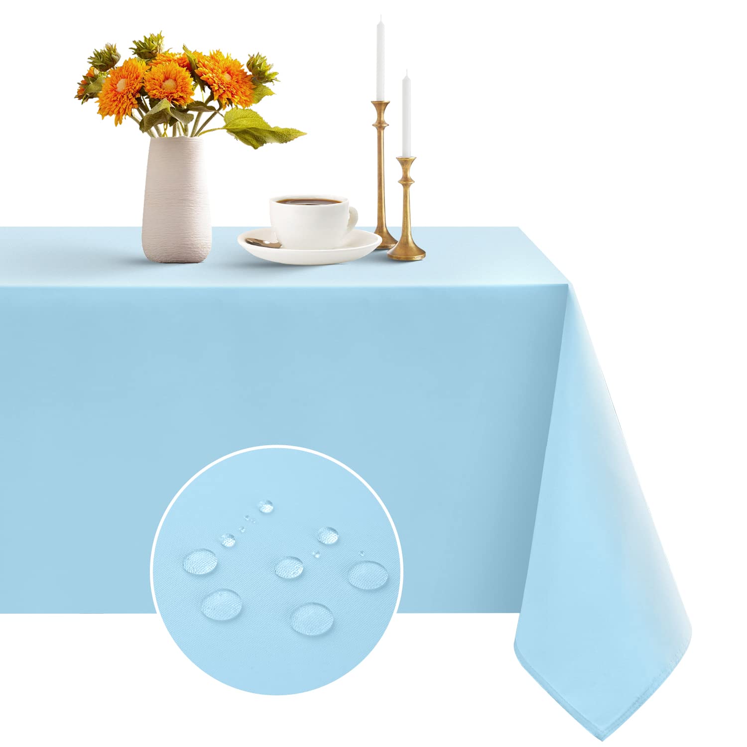 Premium Waterproof & Wrinkle-Resistant Rectangle Tablecloth - 54x54 Inch Washable Polyester Square Table Cover for Kitchen, Dining, Party & Wedding Decor - Indoor/Outdoor Use - Perfect for Picnics, BBQs, and Holiday Gatherings (Baby Blue)