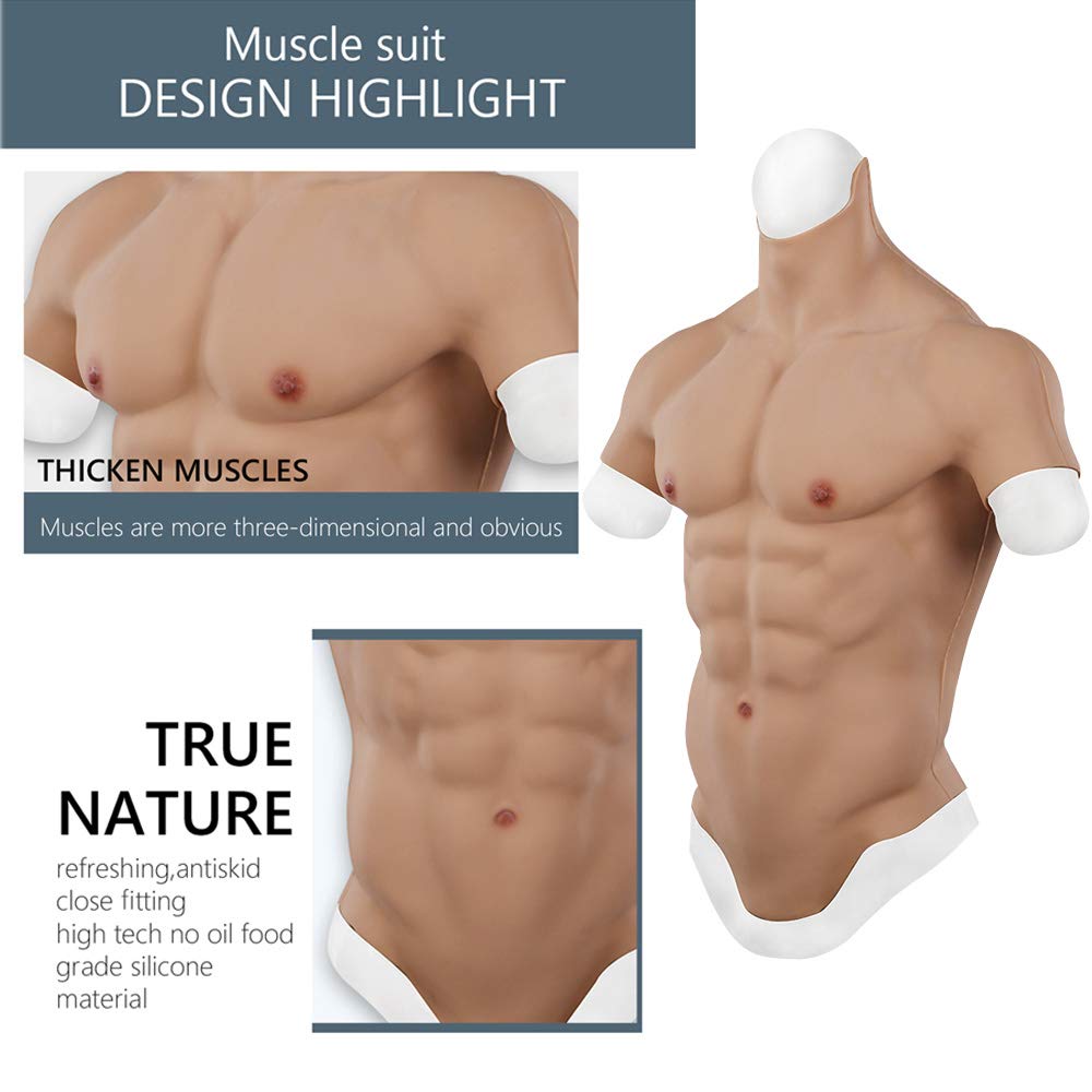 Realistic Silicone Male Chest Muscle Suit - Half-Body Fake Muscle Costume for Cosplay, Crossdressing & Halloween Costumes | Perfect for Cosplayers, Drag Performers & Costume Parties