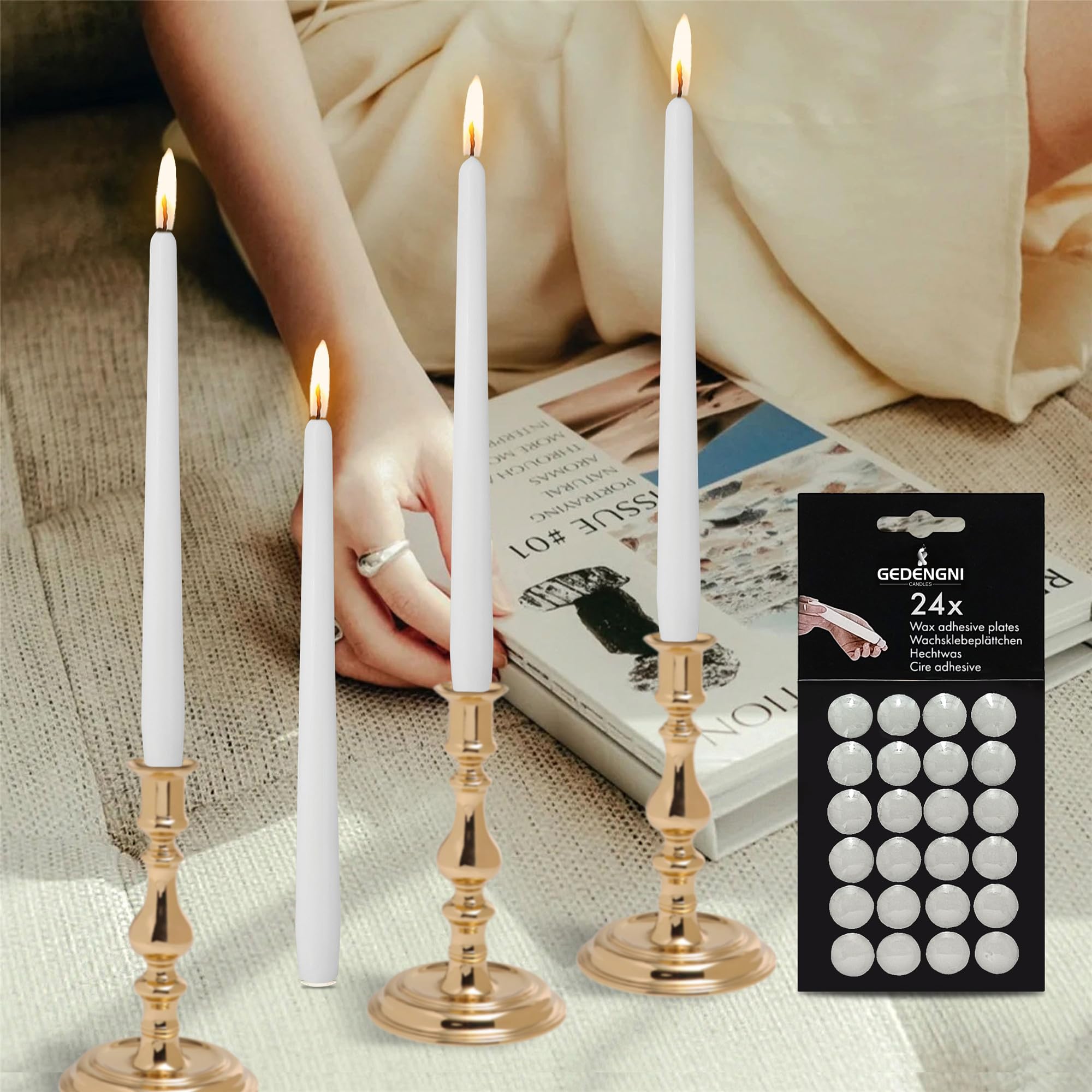 Spiral Taper Candle Wax Adhesive Dots - 24pcs White Soft Wax Sticky Pads for Securing Candles in Holders - Perfect for Wedding Centerpieces, Dinner Table Decor, and Candlelight Ceremonies