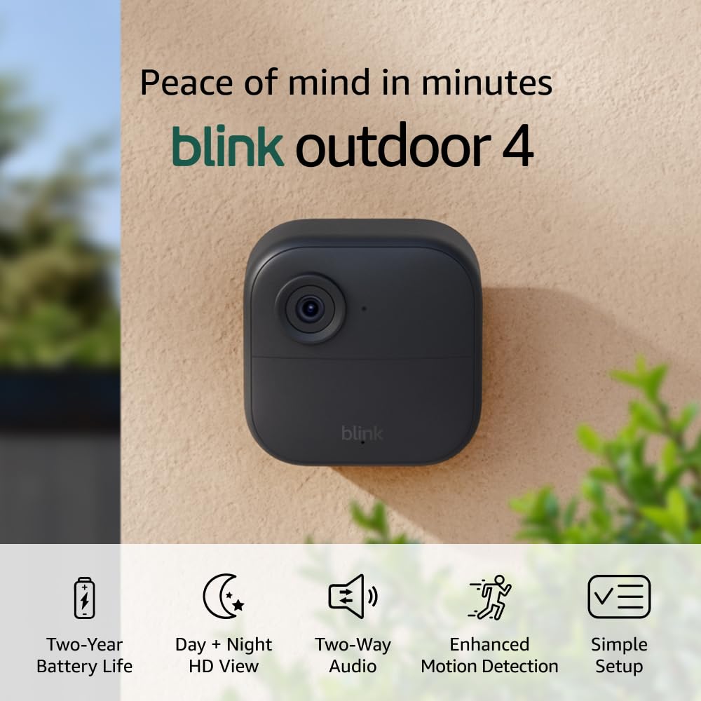 Blink Outdoor 4 Wireless HD Smart Security Camera - Newest Model with 2-Year Battery Life, Enhanced Motion Detection, Alexa Compatible (Sync Module Required) for Home, Office & Outdoor Surveillance