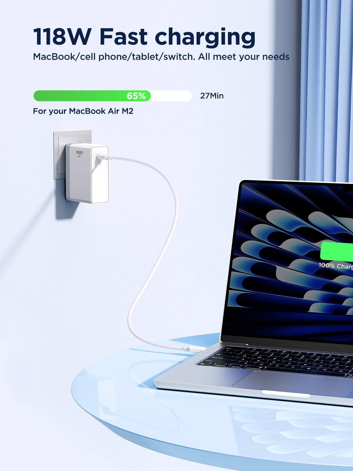 Original Title: Mac Book Pro Charger - 118W USB C Charger Fast Charger Compatible with MacBook Pro/Air, iPad Pro, Samsung Galaxy, and All USB-C Devices Power Adapter Laptop Charger(6.6 ft Cable Included)  Optimized Title: **118W USB-C Fast Charger for MacBook Pro/Air, iPad Pro, Samsung Galaxy & All USB-C Devices - Includes 6.6ft Cable | Laptop Power Adapter | Perfect for Travel, Office & Home Charging**