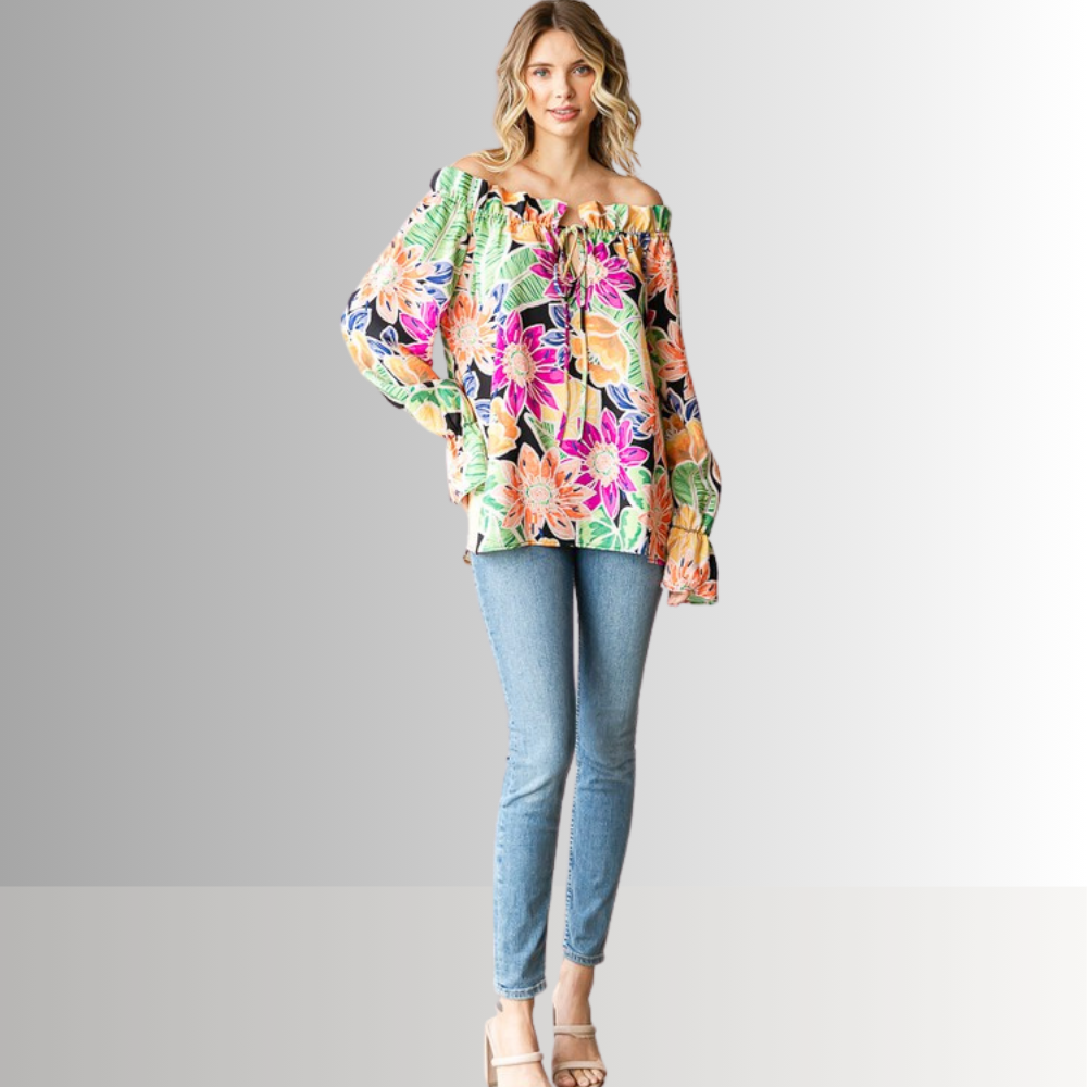 Off the Shoulder Floral Top Women's Summer Blouse - Boho Chic Floral Print Shirt for Beach, Vacation & Date Night Outfits