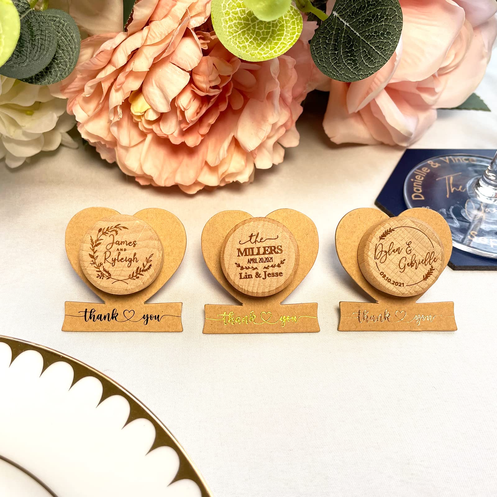 100 PCS Personalized Wine Bottle Cork Stoppers with Foiled Thank You Cards - Elegant Wedding Favors & Bridal Shower Gifts for Guests - Perfect for Anniversary Parties, Rehearsal Dinners & Special Celebrations