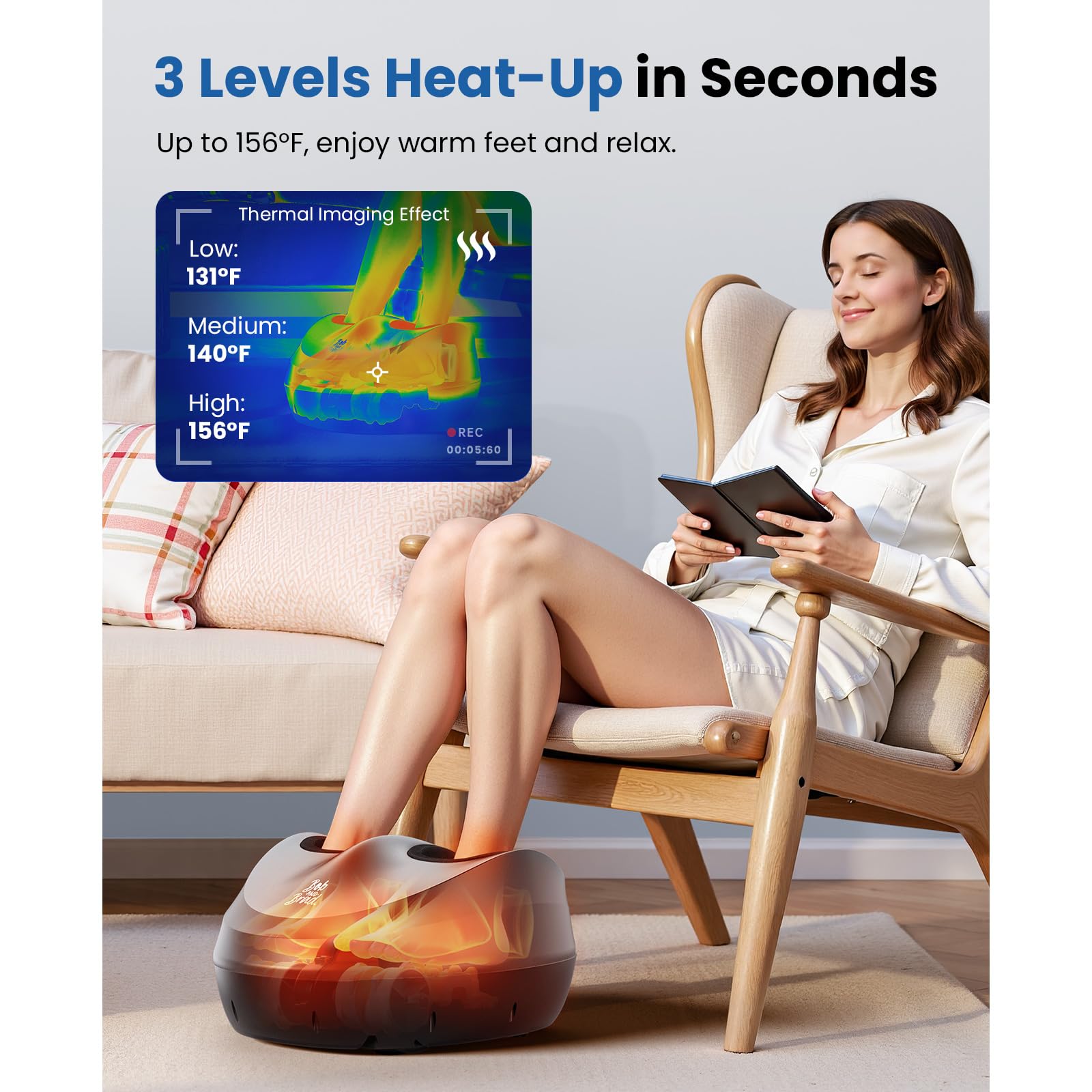 BOB AND BRAD Electric Shiatsu Foot Massager with Heat - Deep Kneading, 4 Intensity Levels, Remote Control - FSA & HSA Eligible - Relieves Plantar Fasciitis, Neuropathy Pain - Perfect for Home Relaxation & Foot Therapy After Workout or Long Day