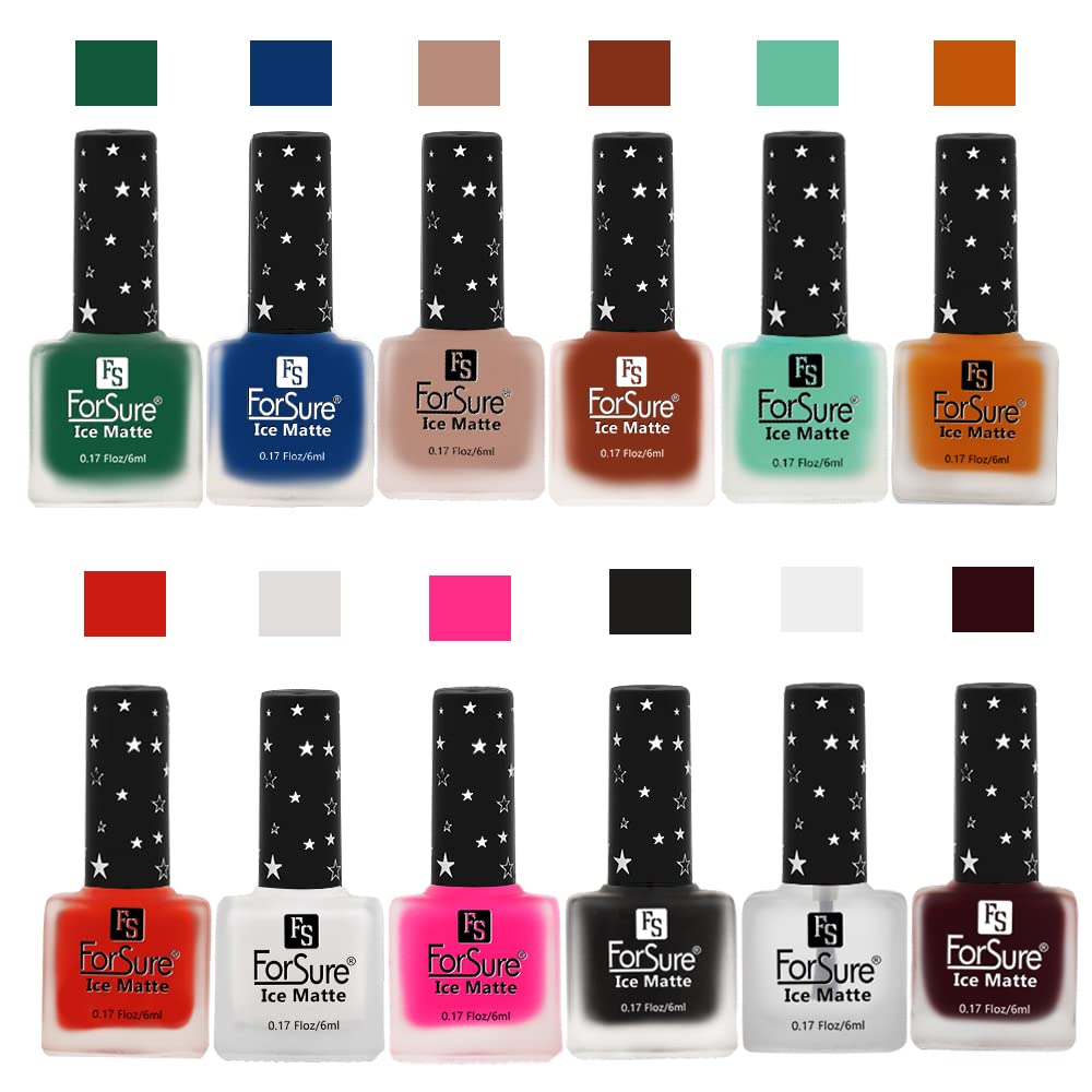 ForSure® Ice Matte Nail Polish Set - 12 Piece Multicolor Nail Paint Kit (FSMNP_09) | Long Lasting Gel Effect for Manicure, Pedicure & Nail Art | Perfect for Parties, Weddings & Everyday Wear
