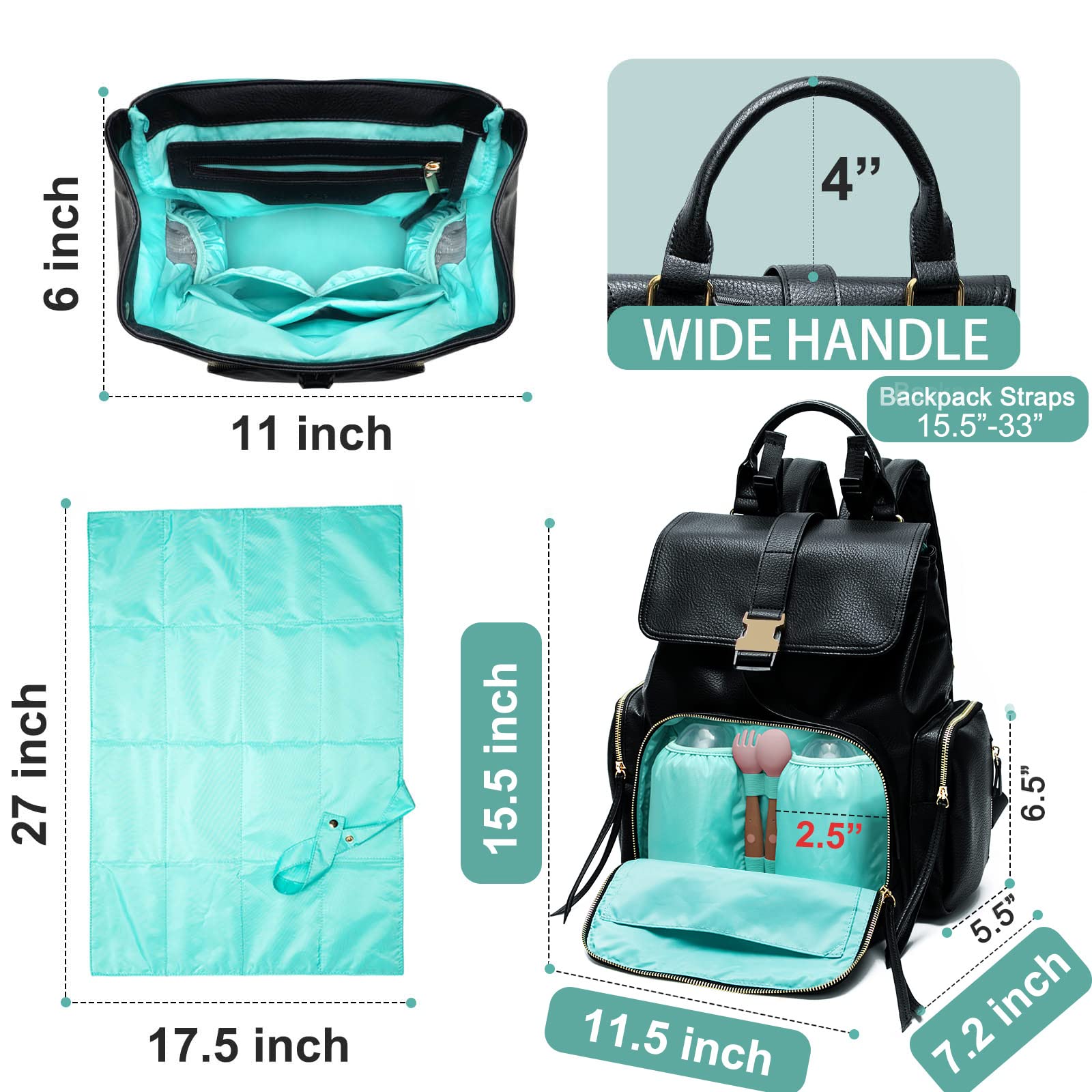 Premium Leather Diaper Backpack for Moms - Large Capacity Baby Bag with Insulated Pockets, Wet/Dry Compartment & Changing Pad | Fits Most Breast Pumps | Perfect for Travel, Daycare & Registry Essentials