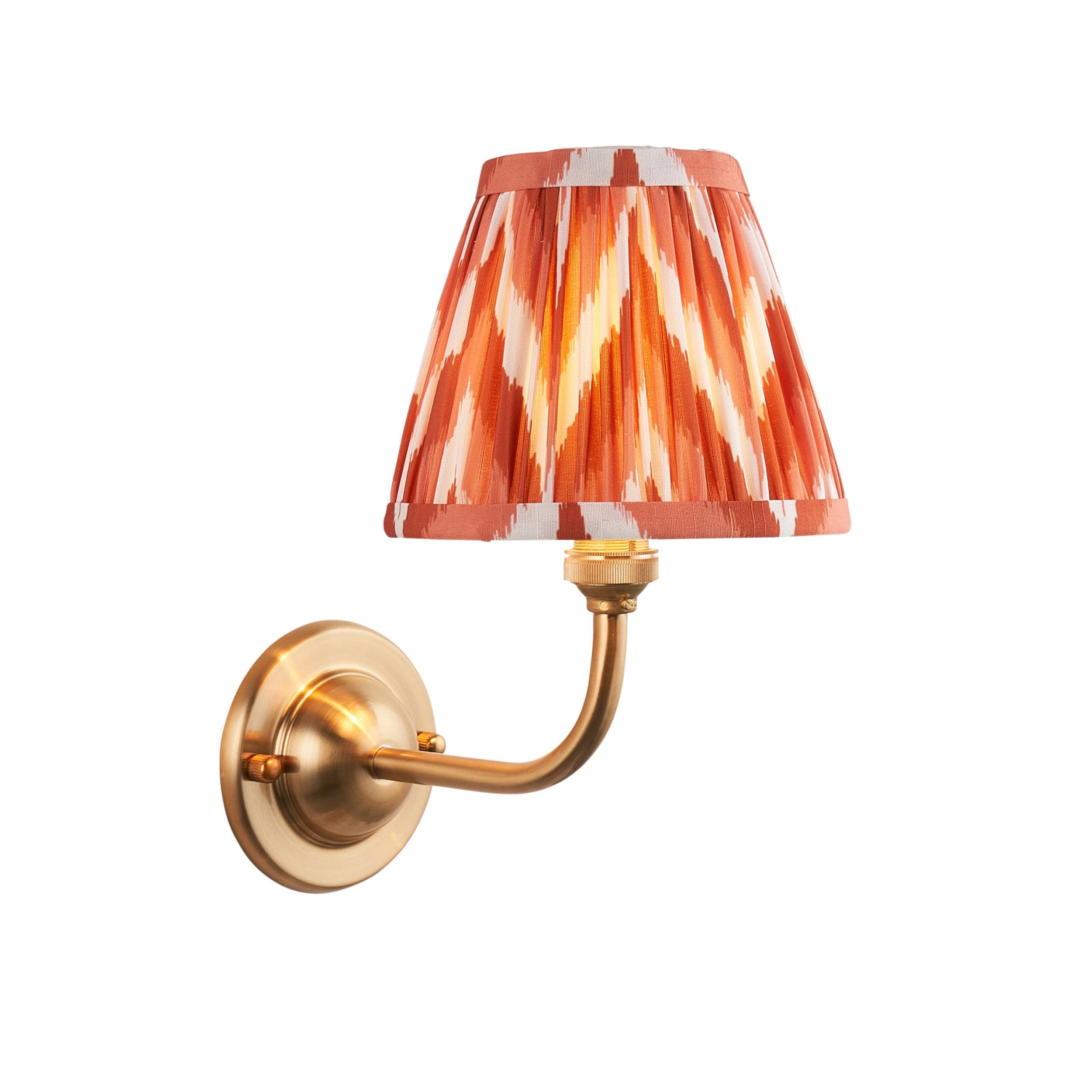 Brass Dome Arc Wall Light with 16cm Apricot Orange Zigzag Shade - Vintage Industrial Lighting for Living Room, Bedroom, or Restaurant Decor