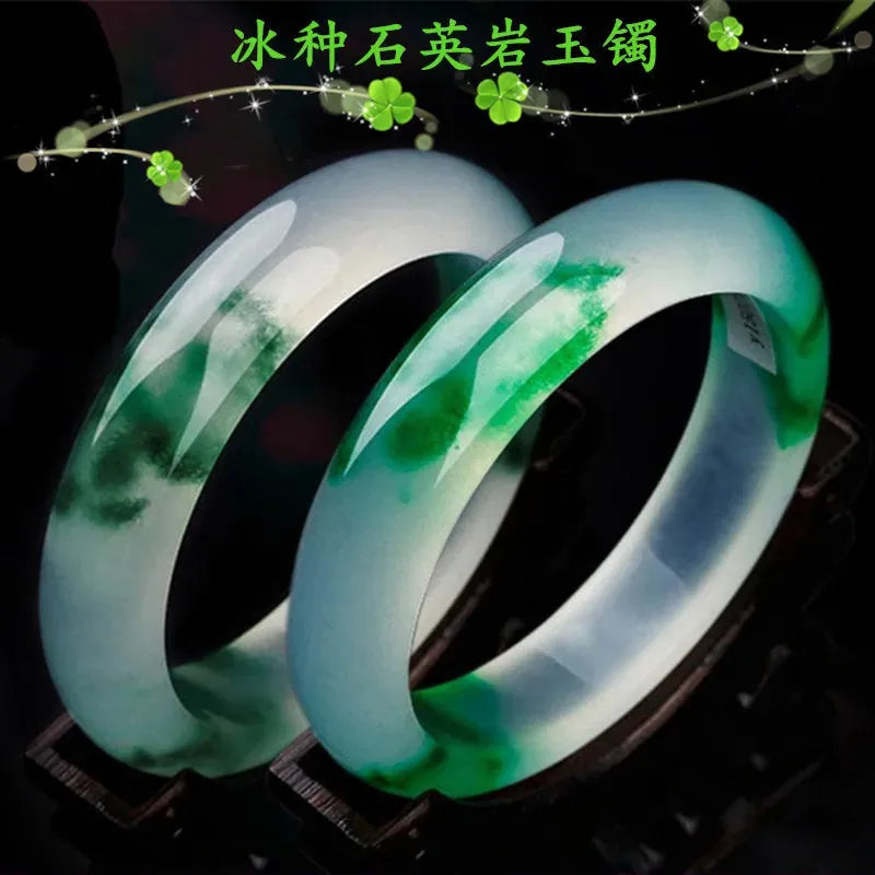 Emerald Green Quartz Rock Floating Flower Bracelet for Women - Elegant Jade Stone Fashion Jewelry - Perfect for Boho Chic, Casual Wear & Special Occasions
