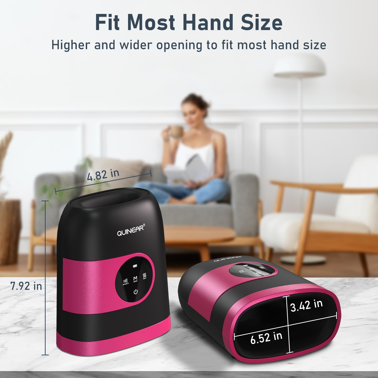 QUINEAR Cordless Hand Massager with Heat & Compression - Relief for Arthritis, Carpal Tunnel & Stiff Joints - Perfect Gift for Women & Men - FSA/HSA Eligible (Pink) - Ideal for Office Workers, Seniors & Pain Relief at Home
