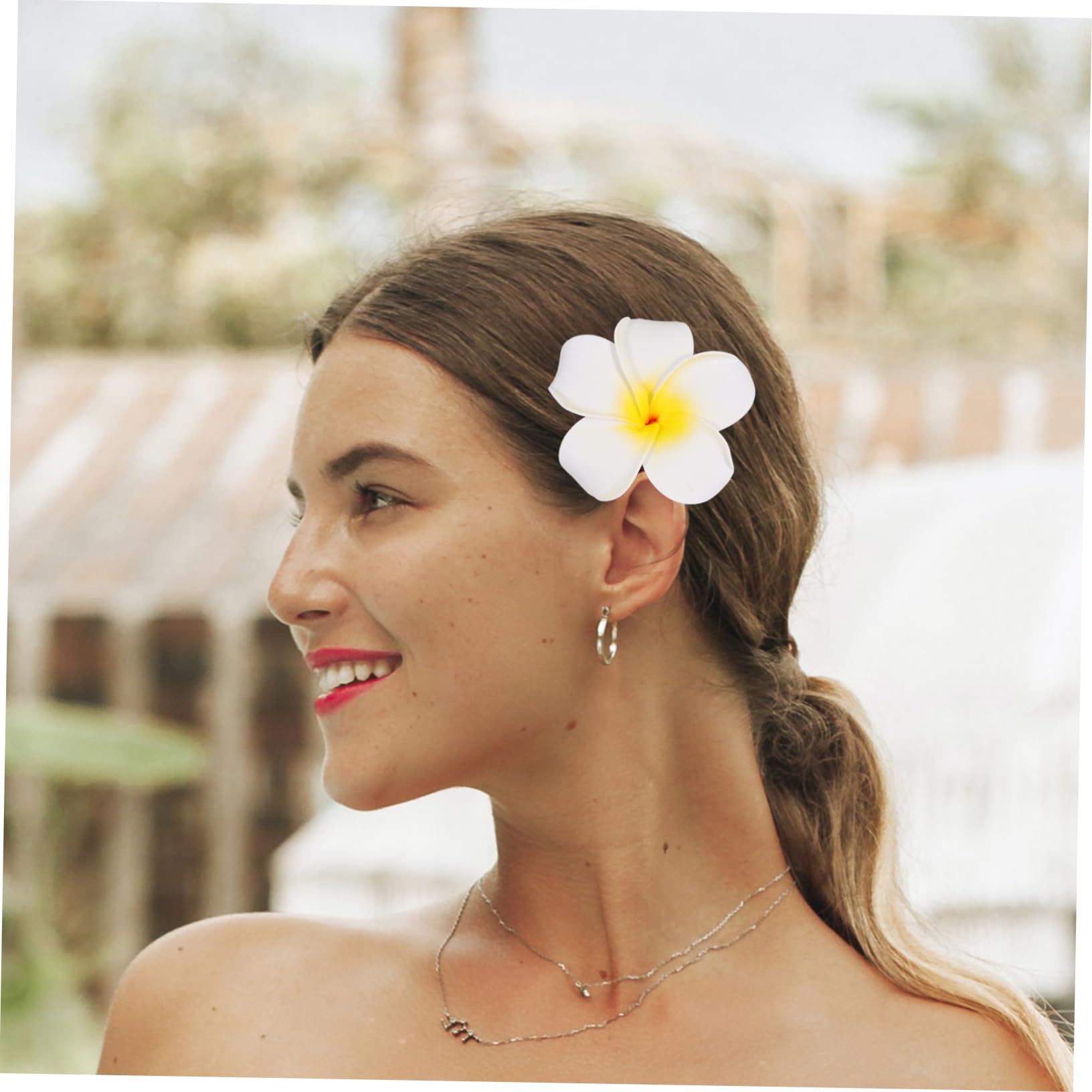 Balacoo 4pcs Hawaiian Flower Hair Clips - Artificial Plumeria Hair Accessories for Women, Beach Wedding, Party, Vacation & Summer Style | Perfect for Bridal Shower, Tropical Theme Events & Photo Shoots