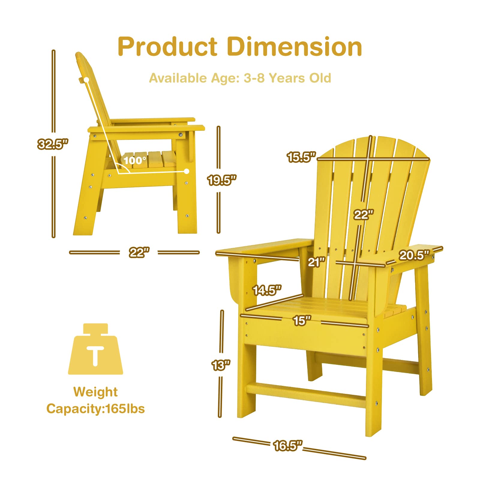 **Giantex Kids Adirondack Chair - Yellow HDPE Outdoor Patio Chair with Ergonomic Backrest for Toddlers, Deck, Porch, Backyard & Poolside - Weather-Resistant & Durable for Indoor/Outdoor Use - Perfect for Relaxing, Lounging & Playtime**