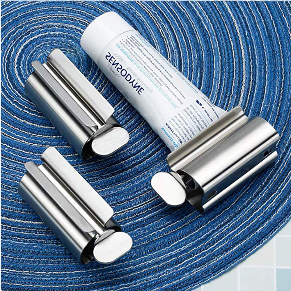 3-Piece Stainless Steel Toothpaste Tube Squeezer & Roller - Bathroom Toothpaste Dispenser for Tidy Countertops - Perfect for Home, Travel & Camping