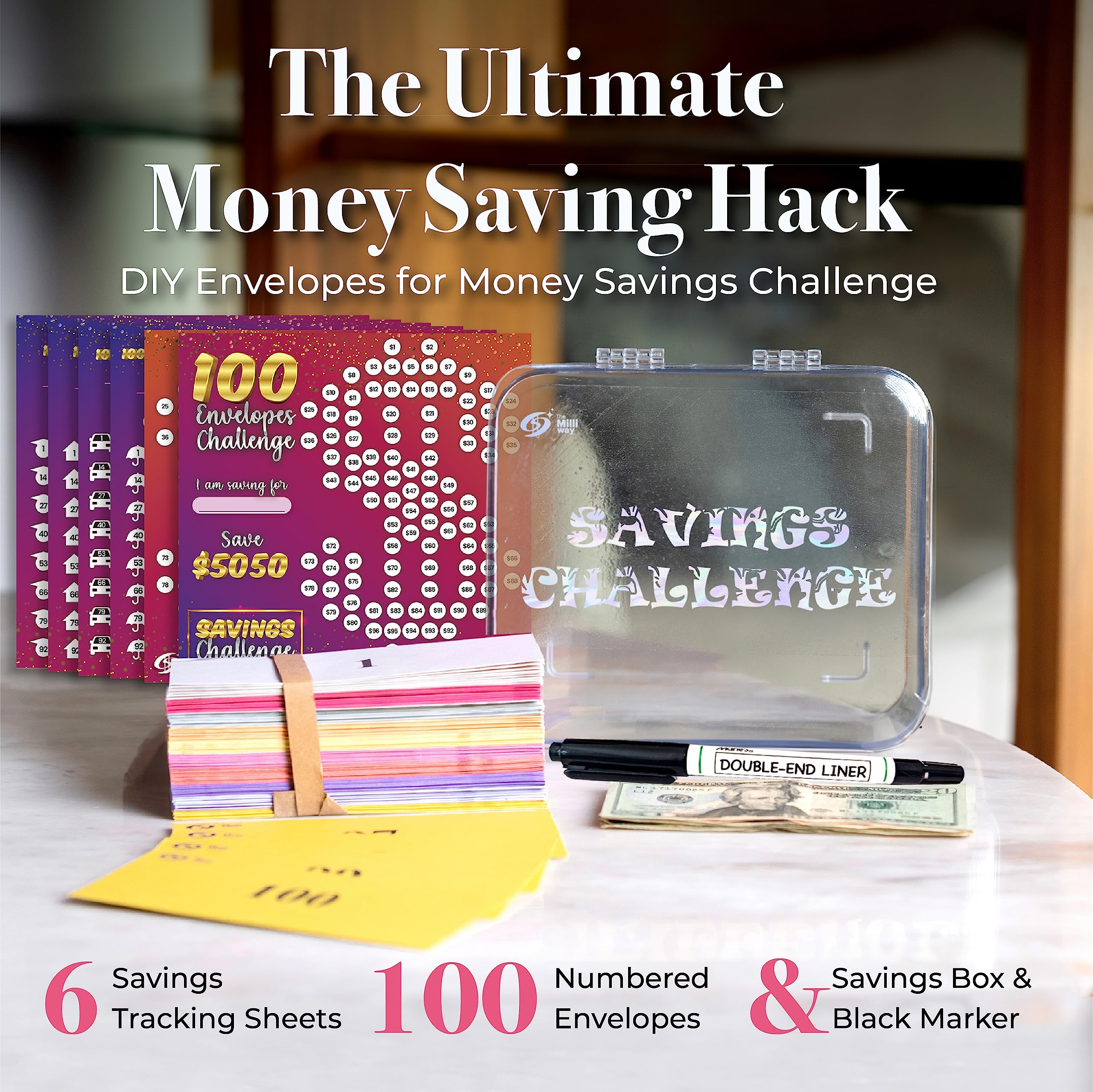 100 Envelopes Money Saving Challenge Kit - $5050 Savings Plan with 100 Day Deposit Tracker - Fun & Organized Budgeting Tool for Financial Goals - Perfect for Home, Office, or Gift Giving (Rainbow Color)