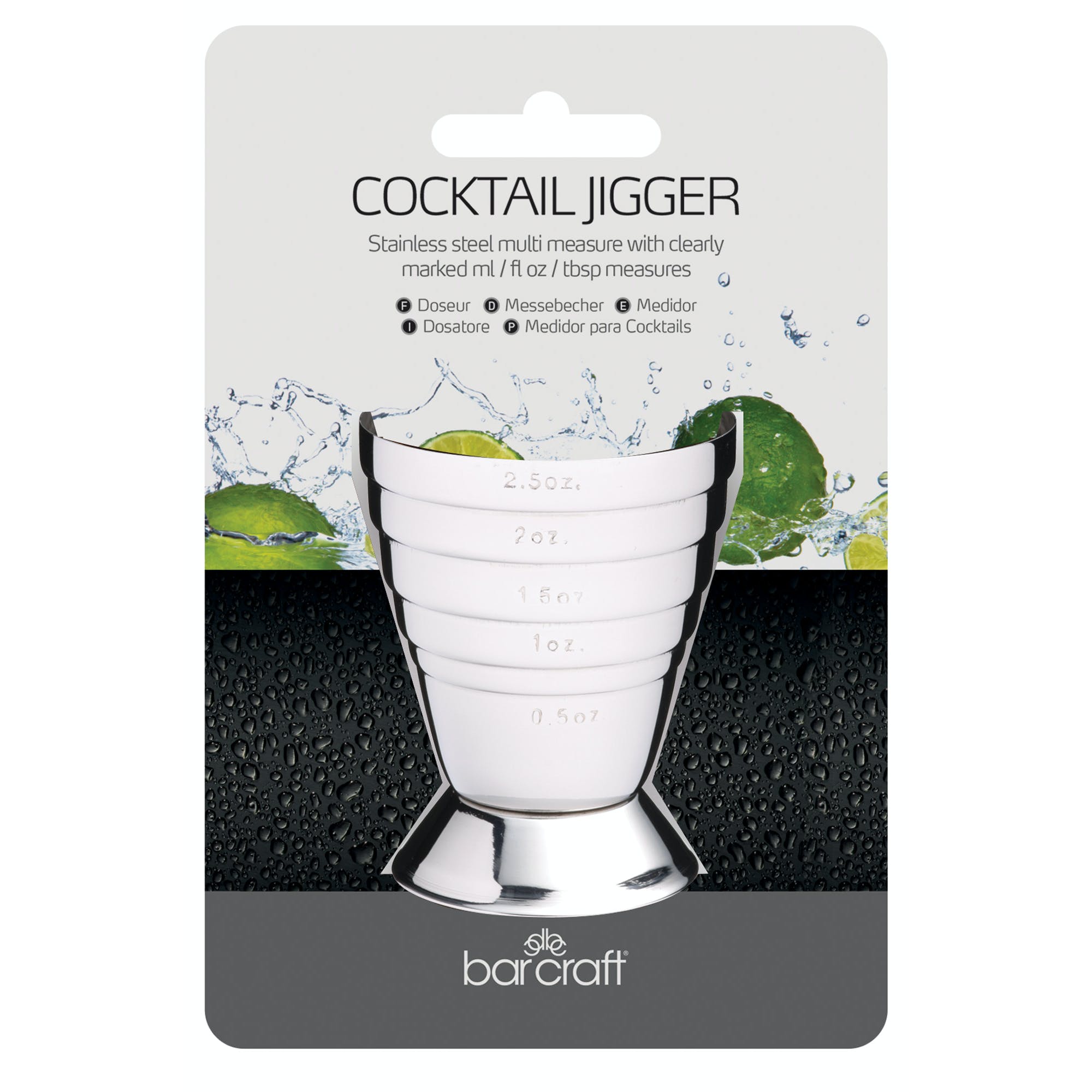 BarCraft Professional Stainless Steel Jigger - 1oz & 2oz Dual-Sided Cocktail Measuring Cup for Bartenders & Home Mixologists - Perfect for Crafting Martinis, Margaritas & Cocktails at Home Bars & Parties