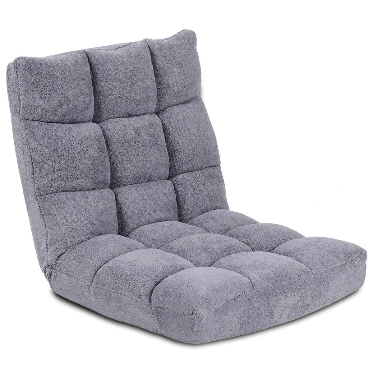 **Adjustable Grey Folding Floor Chair with Thick Padded Cushion - Portable Gaming & Lounger Recliner for Living Room, Reading, Watching TV, and Relaxing at Home**