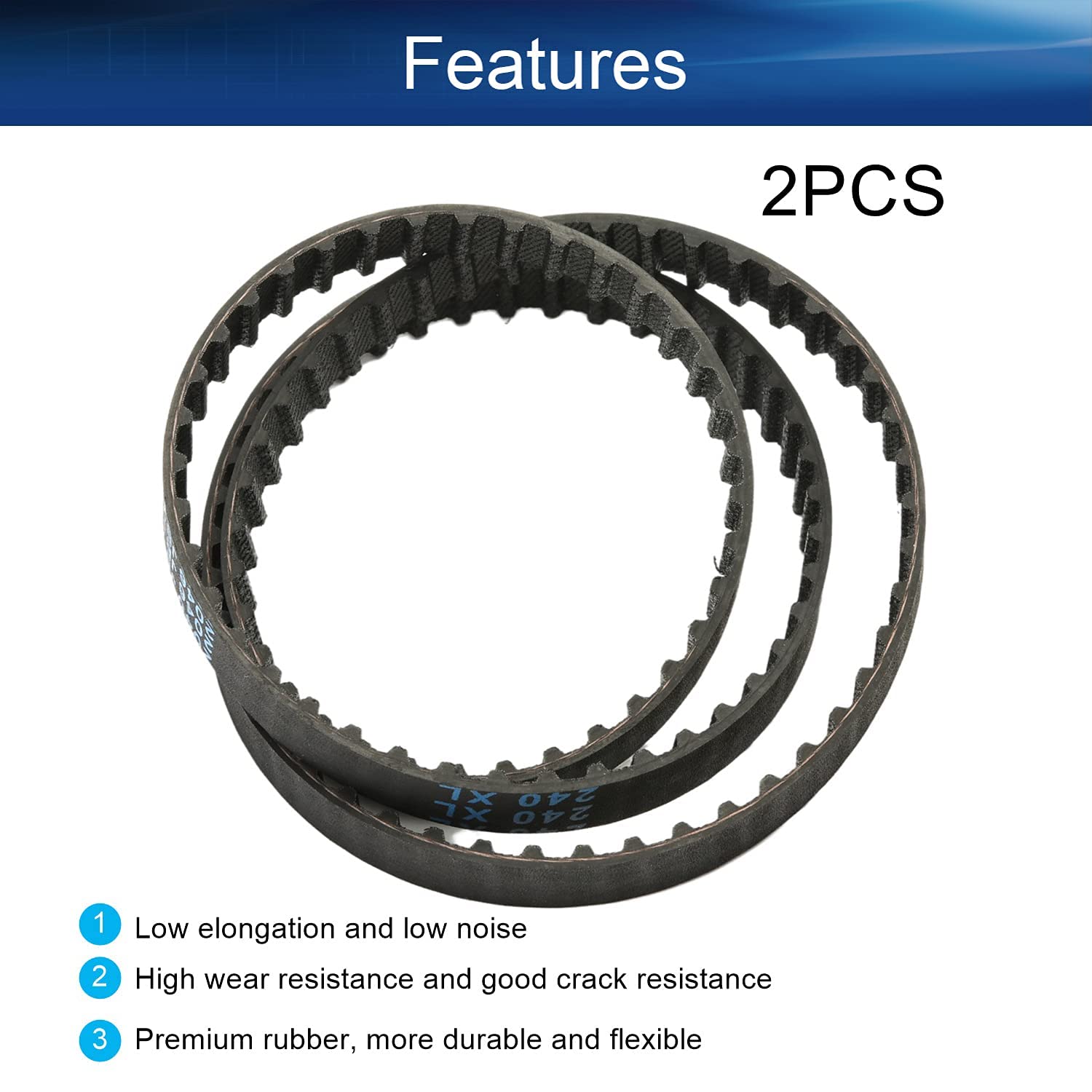 Heyiarbeit 240XL Rubber Timing Belt - 5.08mm Pitch, 10mm Width - Industrial Synchronous Closed Loop Belt for 3D Printers, CNC Machines & Robotics (Black, 2-Pack) - Perfect for Precise Motion Control & Power Transmission