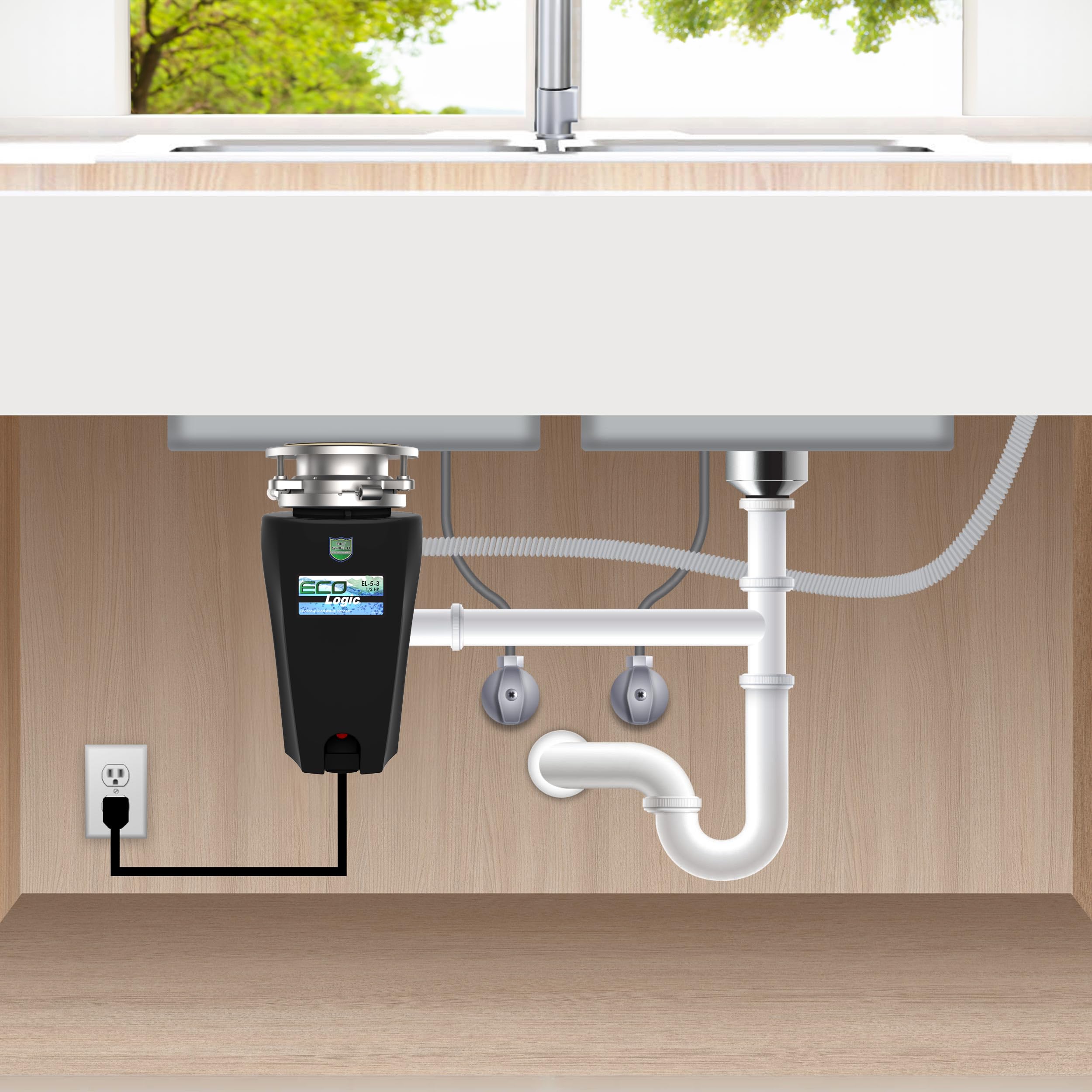 Eco Logic 1/2 HP Continuous Feed Garbage Disposal with Removable Splash Guard - 3-Bolt Mounting System & Power Cord Included - Black | Perfect for Kitchen Waste Disposal & Eco-Friendly Homes