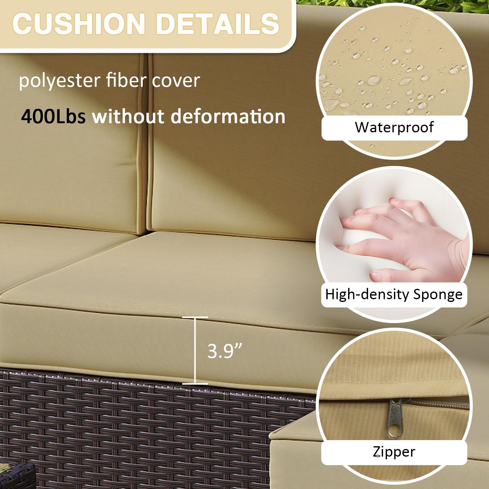 Premium Outdoor Patio Furniture Set - 7-Piece PE Rattan Wicker Sectional Sofa with Glass Coffee Table & Cushions for Porch, Balcony, Garden, Poolside (Khaki) | Perfect for Relaxing, Entertaining & Outdoor Living Spaces