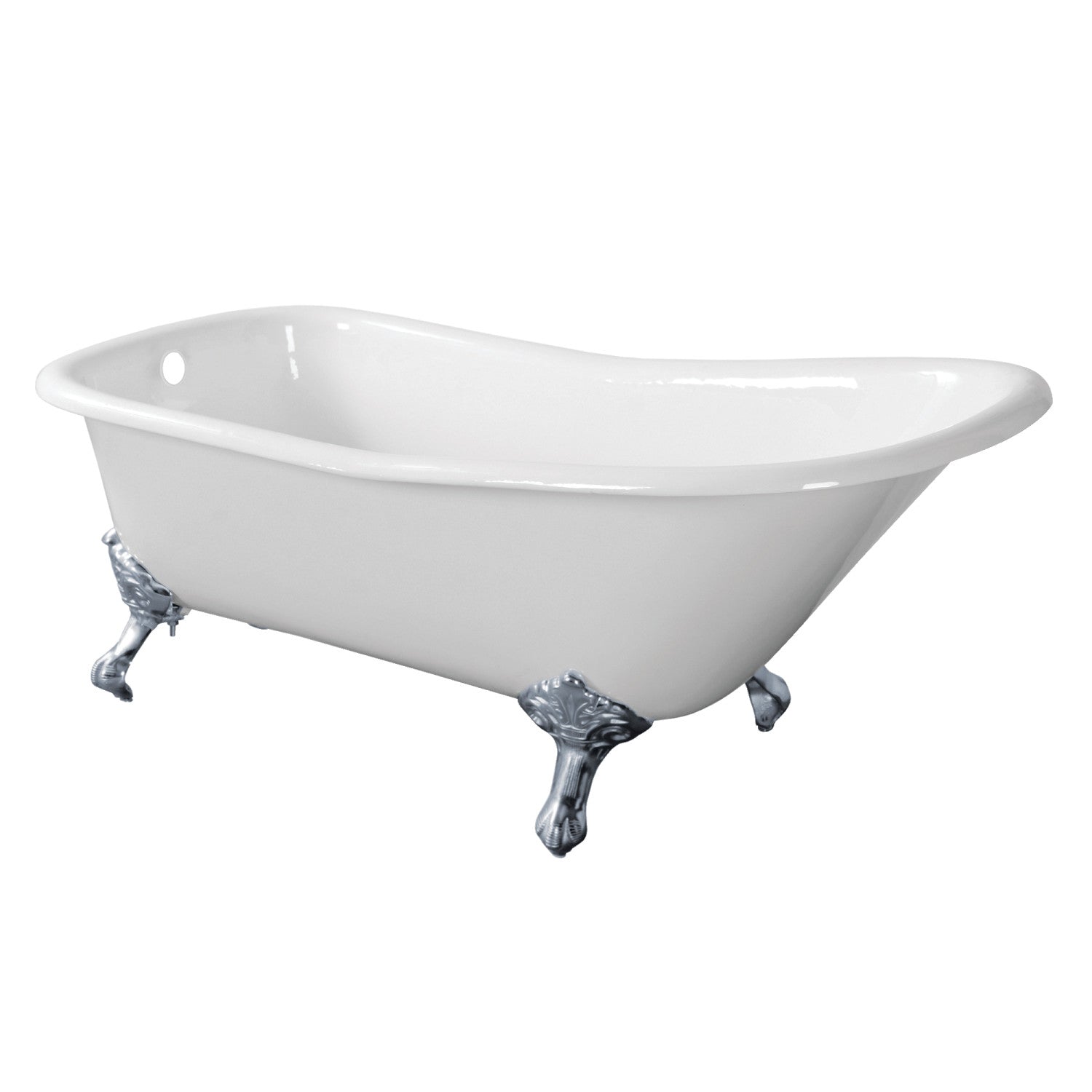 Aqua Eden 67 Inch Cast Iron Clawfoot Bathtub - Classic Flat Rim Single Slipper Design, White with Polished Chrome Finish (No Faucet Drillings) | Perfect for Vintage Bathroom Decor, Spa Retreats & Luxury Home Renovations