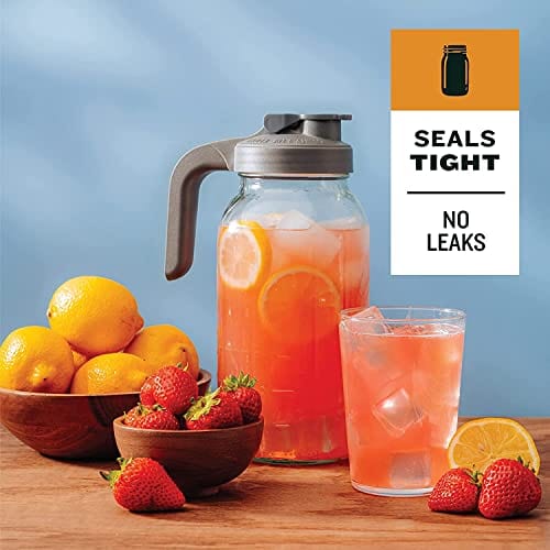 County Line Kitchen 2 Quart (64 oz) Glass Mason Jar Pitcher with Leak-Proof Lid - Wide Mouth Heavy Duty Pitcher for Iced Tea, Cold Brew Coffee, Flavored Water, Lemonade & More - Perfect for Parties, Picnics & Home Use
