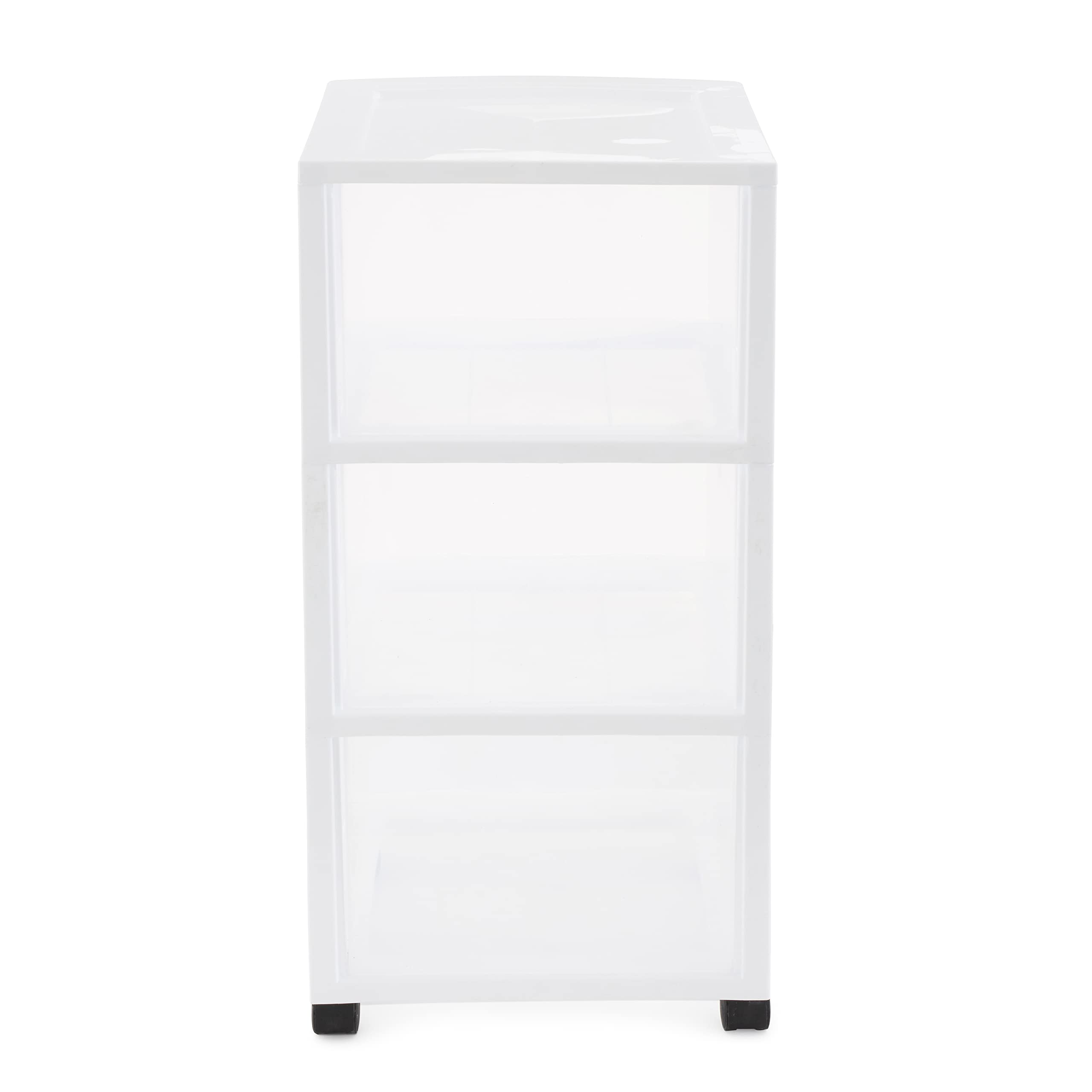 Gracious Living Classic 3-Drawer Plastic Storage Cart with Wheels - White Organizer Dresser for Bedroom, Bathroom & Office (3-Pack) | Space-Saving Mobile Storage Solution for Home, Dorm & Closet Organization