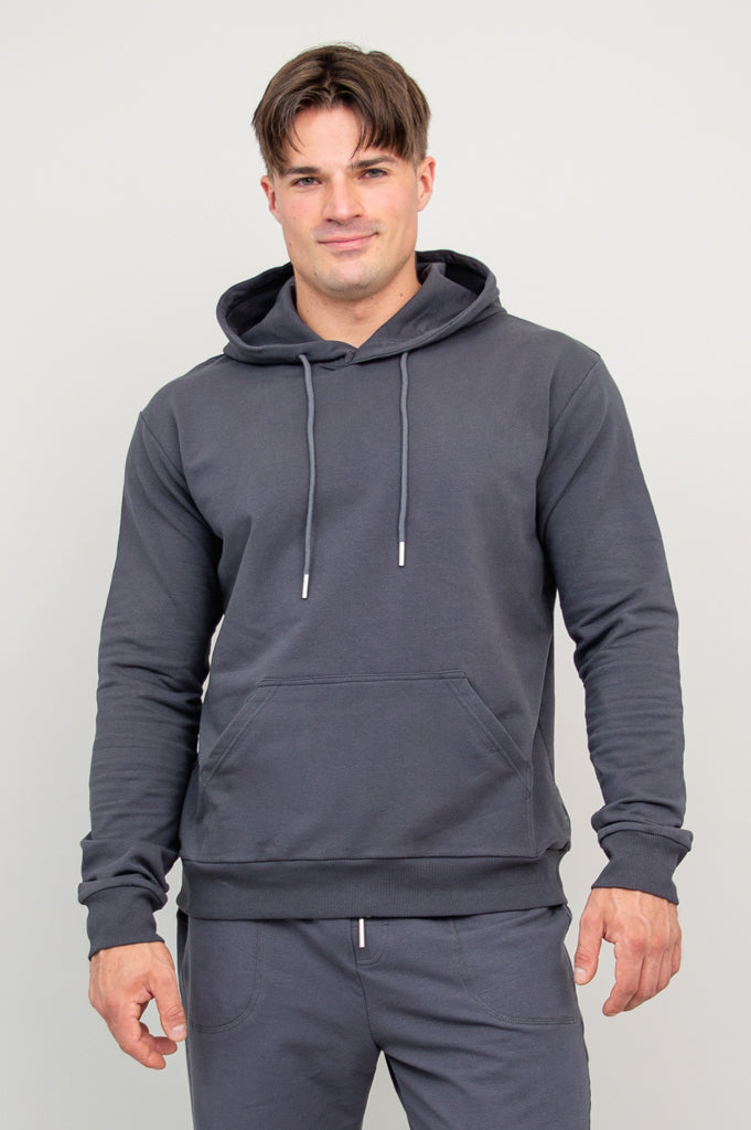 JoeJoe Men's Cotton Hoodie - Charcoal Grey Pullover Sweatshirt for Casual Wear & Outdoor Activities
