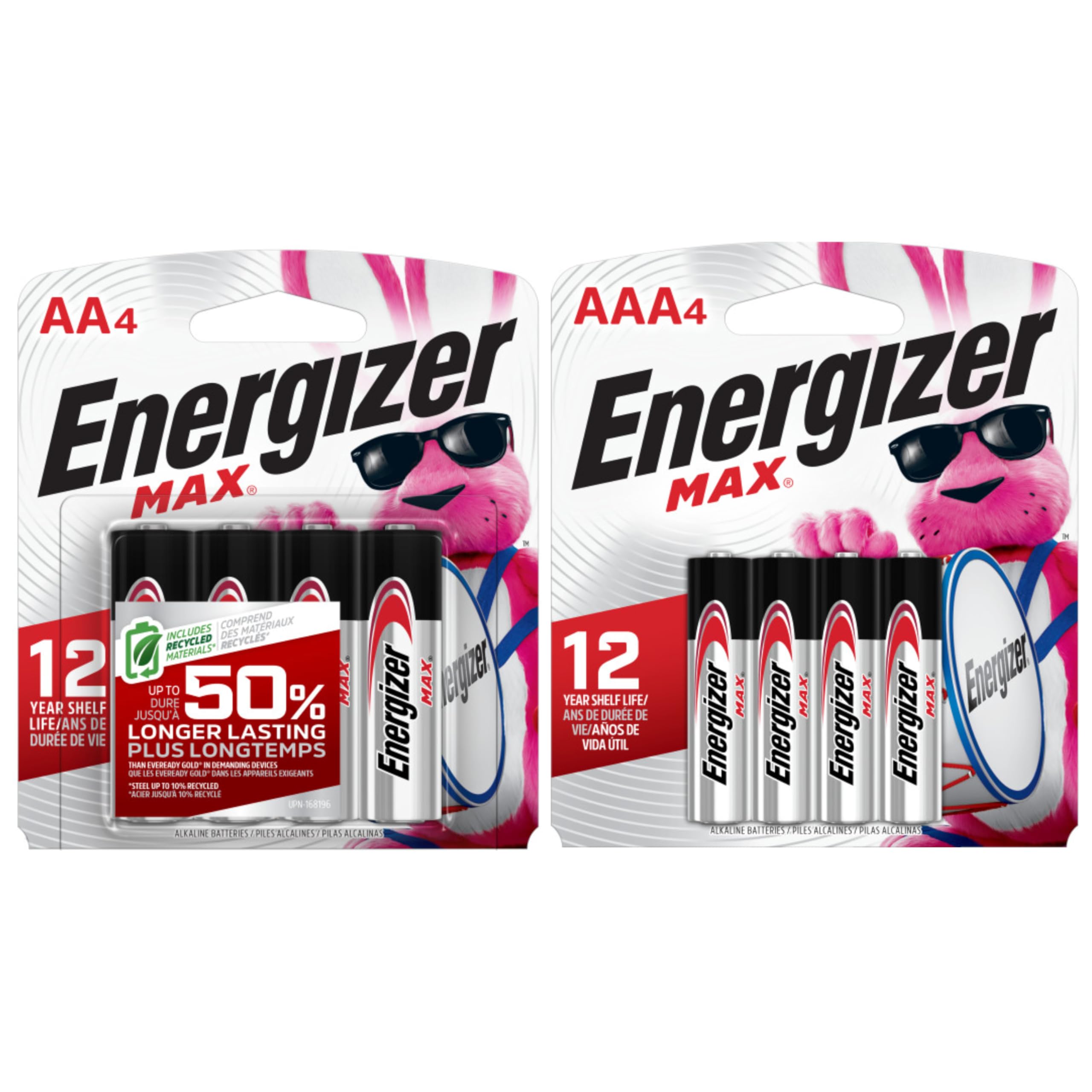 Energizer MAX AA and AAA Batteries Combo Pack - 4 AA + 4 AAA Alkaline Batteries (8 Count) - Long-Lasting Power for Toys, Flashlights, Remote Controls, and Electronic Devices