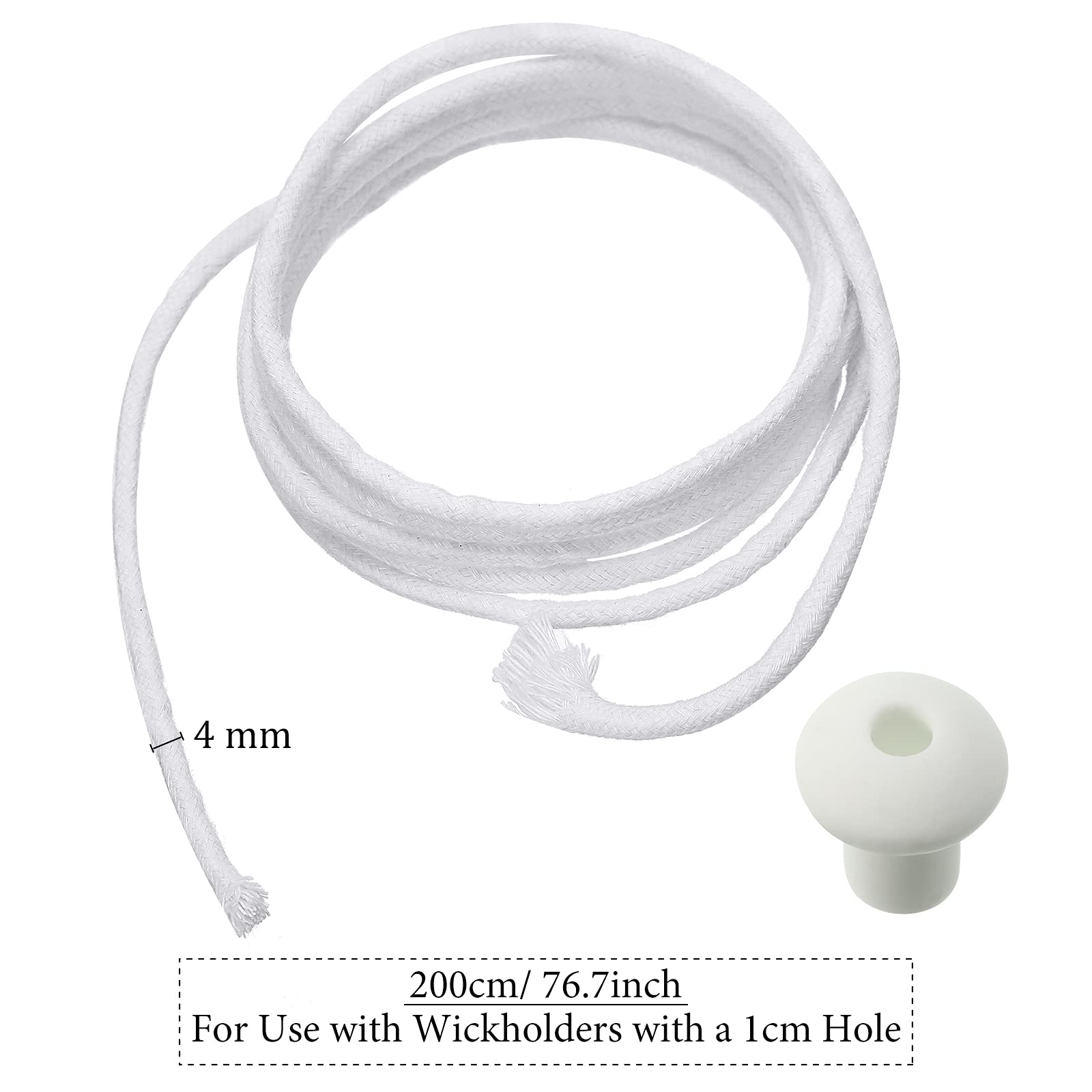 BBTO 6.56 Feet Braided Round Cotton Candle Wick - 4mm (0.16 inch) Oil Lamp Replacement Wicks for DIY Candle Making, Handmade Supplies - Perfect for Home Decor, Emergency Lighting & Craft Projects