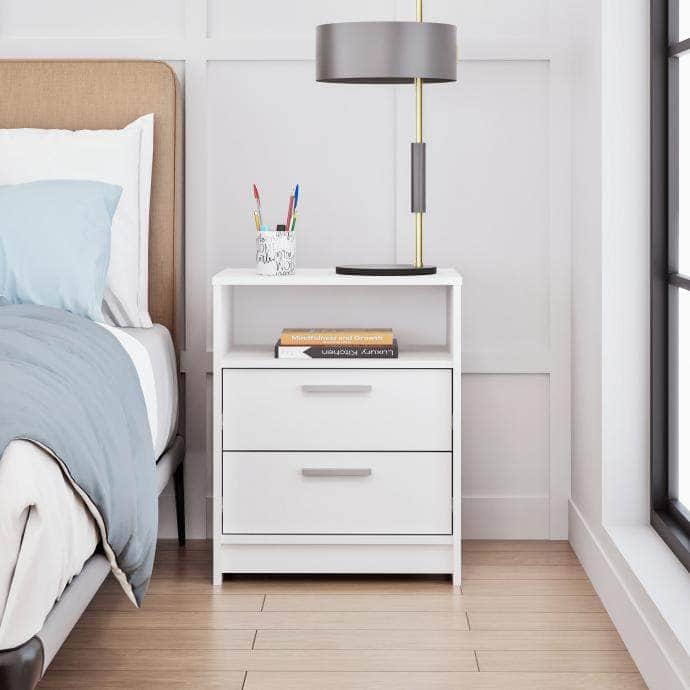White 2-Drawer Nightstand - Modern Bedside Table for Bedroom, Living Room & Office - Compact Storage Solution with Smooth Gliding Drawers