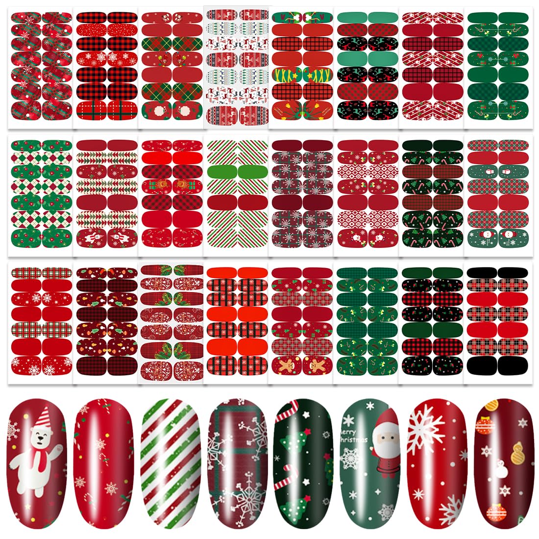 336 Pieces Christmas Nail Wraps - Self Adhesive Nail Art Stickers & Polish Strips for Women with Nail File & Cuticle Stick (Classic Series) - Perfect for Holiday Parties, Gifts & DIY Nail Designs
