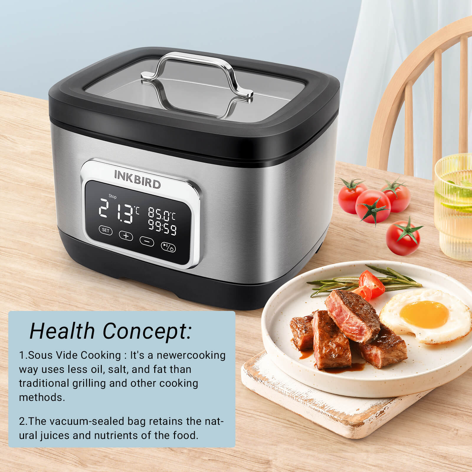 All In One WiFi Sous Vide Cooker ISV 500W - Precision Temperature Control for Steak, Chicken & Seafood - Perfect for Home Chefs & Restaurant Use