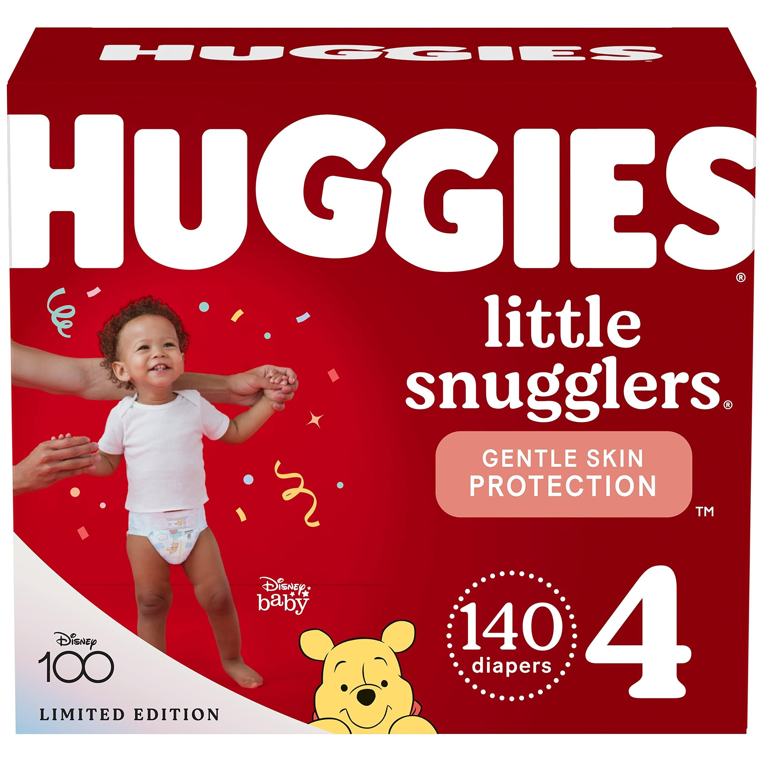Huggies Little Snugglers Disposable Baby Diapers - Size 3 (156 Count) & Size 4 (140 Count) - Ultra Soft, Leak Protection - 1 Month Supply - Perfect for Daycare, Overnight Use & Travel