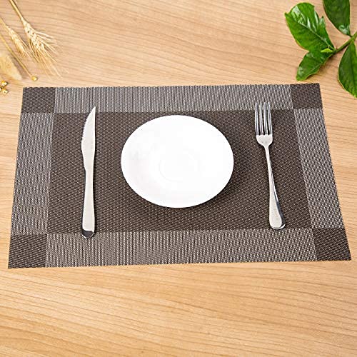 6-Pack PVC Heat-Resistant Washable Placemats - Crossweave Woven Vinyl Table Mats in Dark Brown for Dining Room, Kitchen & Outdoor Use