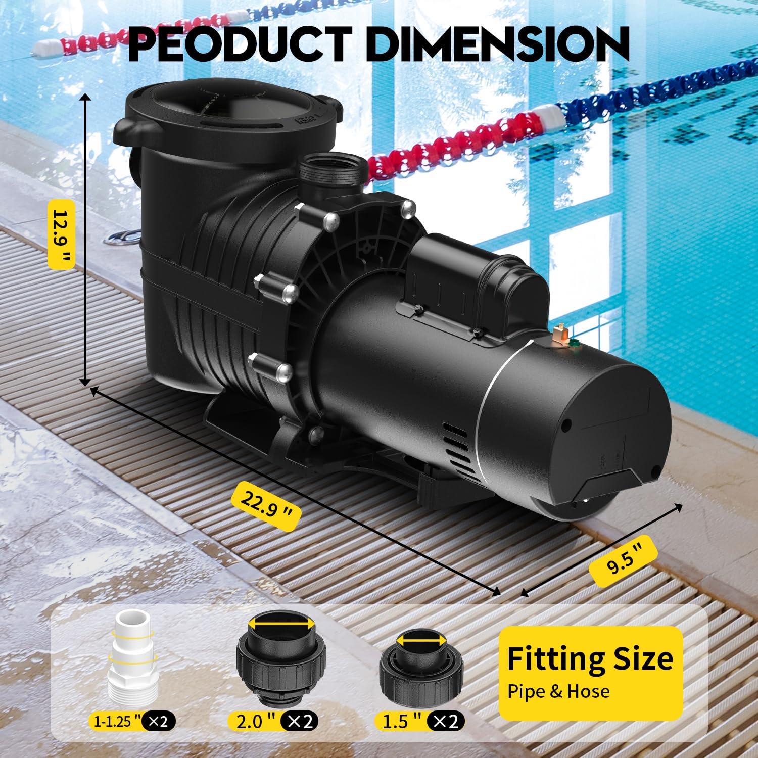 1.5HP Dual Speed Pool Pump 230V | 4680GPH Flow Rate | 43FT Head Lift | 1