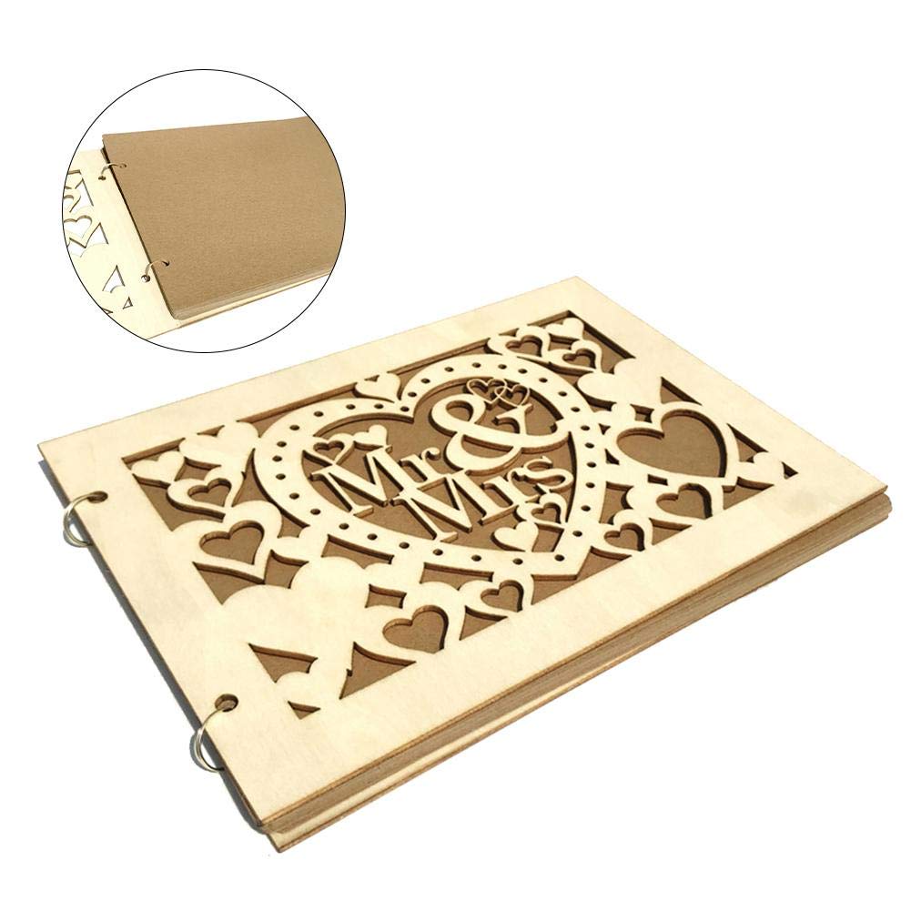 TOMOYOU Wooden Wedding Guest Book - Bride & Groom Photo Frame Autograph Album, Handmade Signature Book for Wedding Vows & Guest Signatures - Perfect for Wedding Receptions, Anniversaries, and Bridal Showers