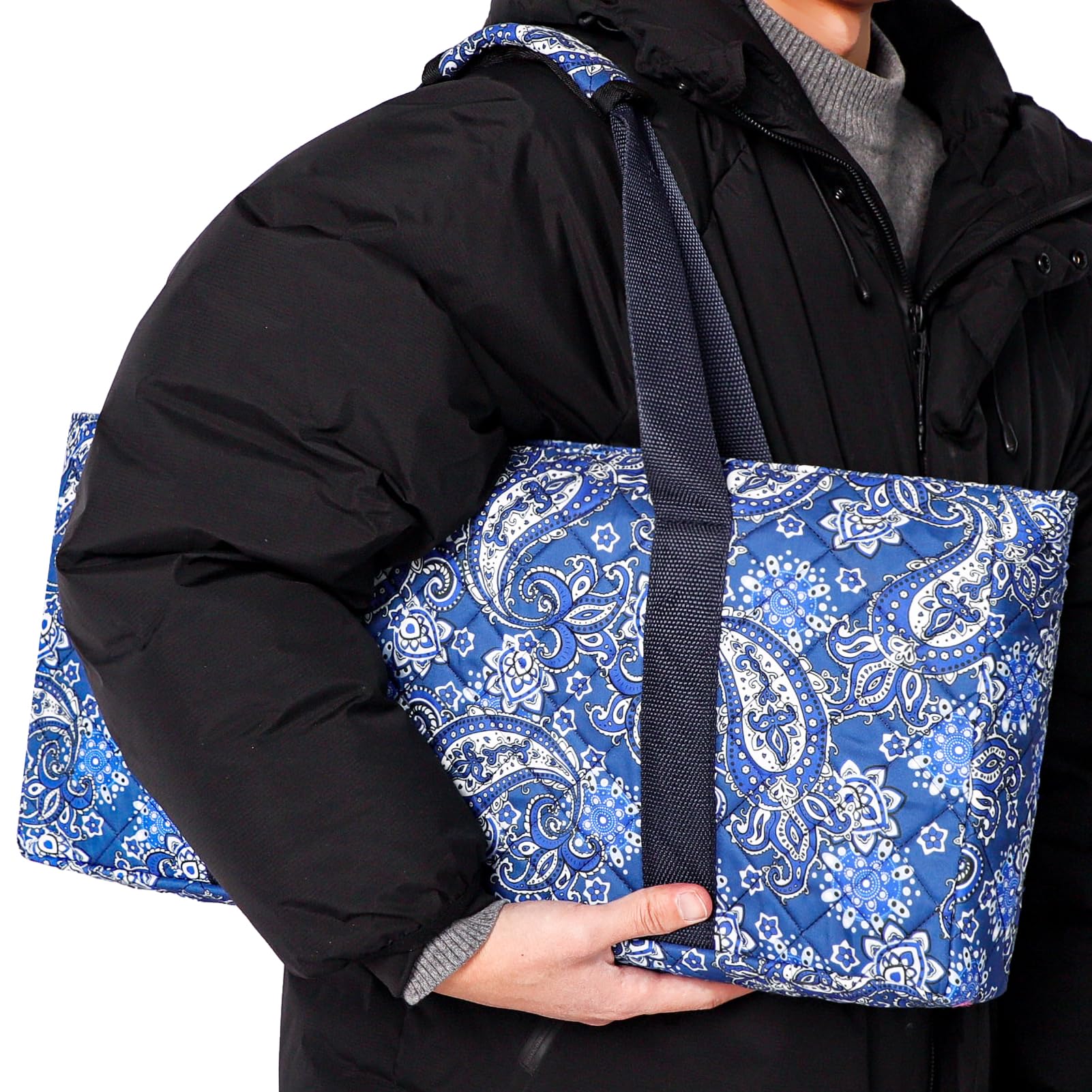 Premium Blue Printed Soft Empty Mahjong Bag for American Mahjong - Includes 2 Wrappers (Case Only, Tiles & Accessories Not Included) - Perfect for Storage, Travel & Game Nights