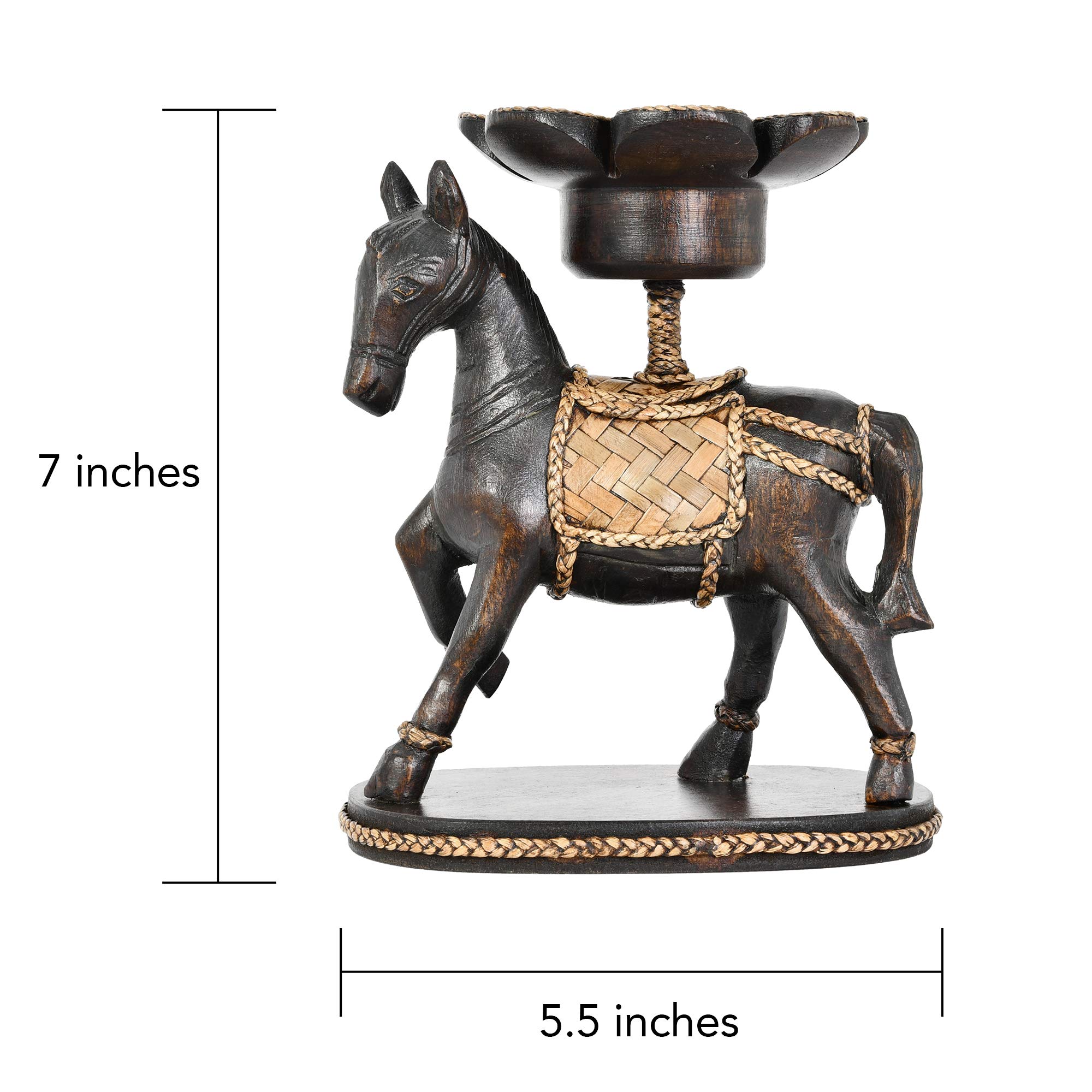 AeraVida Majestic Prancing Horse & Lotus Carved Rain Tree Wood Candle Holder - Handcrafted Home Decor for Living Room, Bedroom, Dining Table - Perfect for Romantic Dinners, Spa Relaxation & Holiday Centerpieces