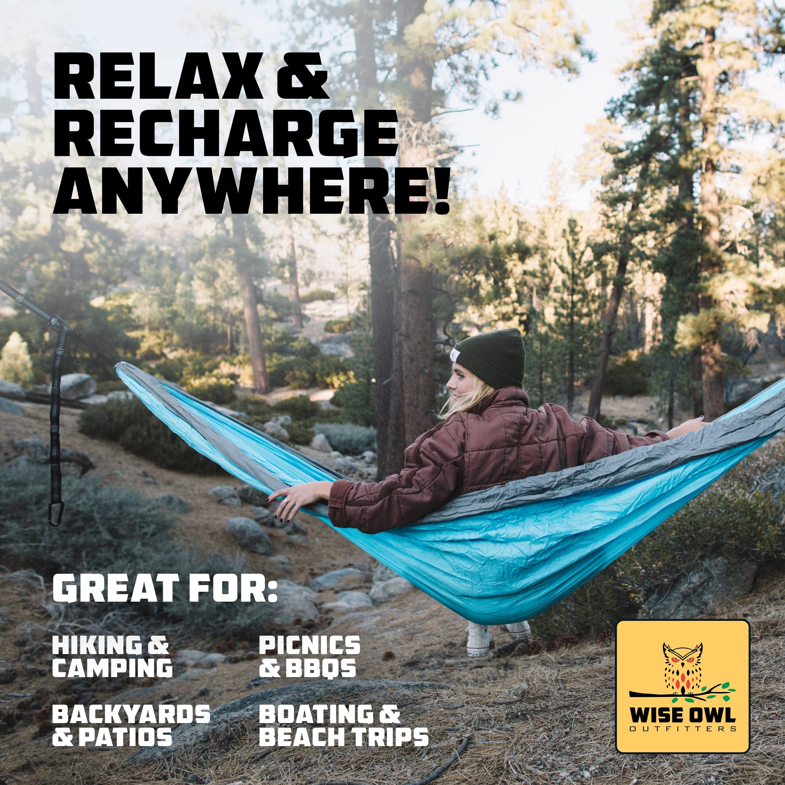 Wise Owl Outfitters Camping Hammock - Lightweight Portable Hammock with Tree Straps for Outdoor Adventures, Backpacking, Travel & Relaxation | Perfect for Camping, Hiking, Beach & Backyard Lounging