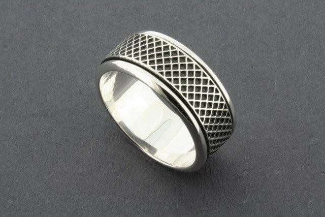 Sterling Silver Diagonal Grid Spinner Ring - Trendy Fidget Jewelry for Stress Relief & Anxiety - Perfect for Everyday Wear, Gifts & Fashion Accessories