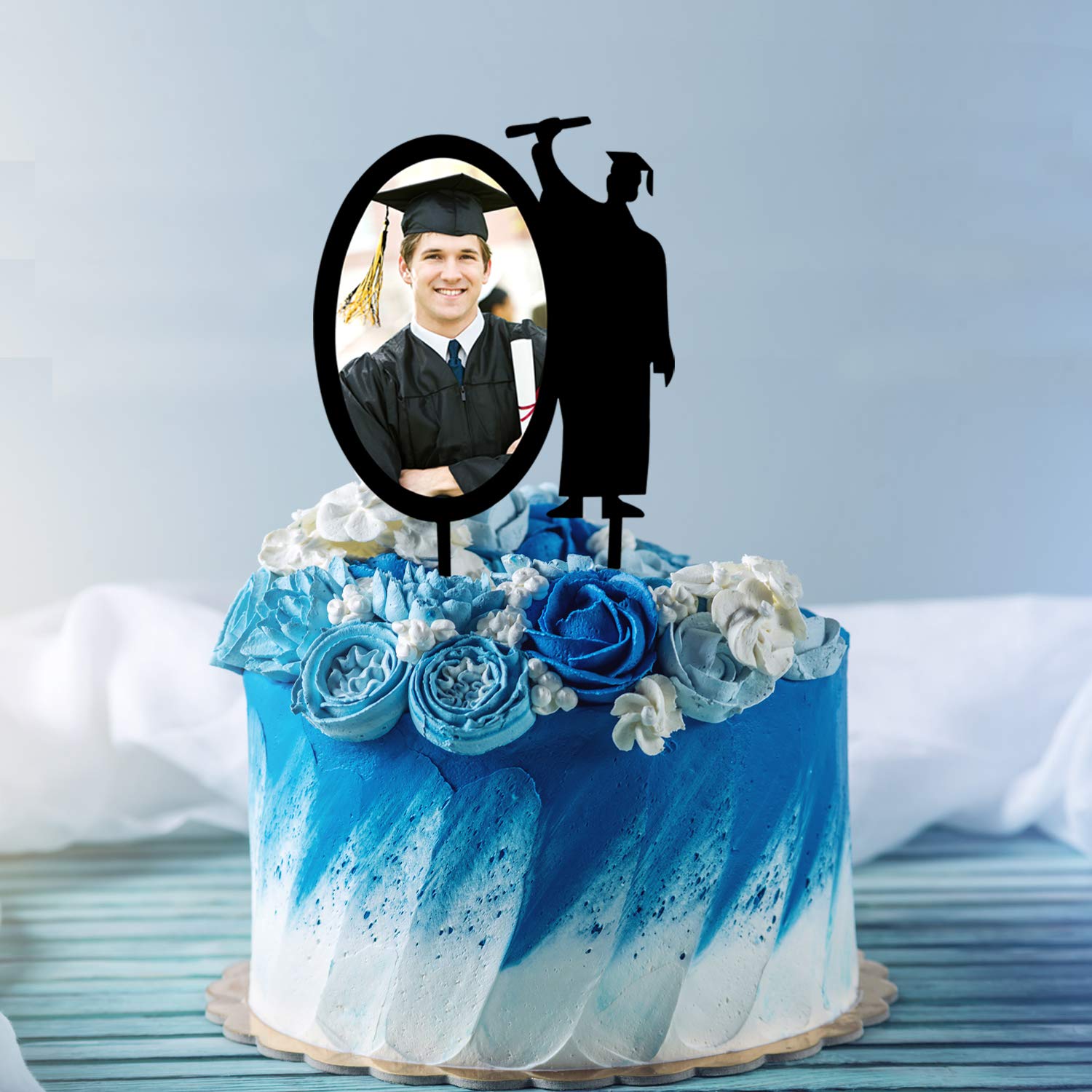 2024 Graduation Cake Topper - Black Acrylic Photo Frame for Graduation Party Decor - Class of 2024 College Grad Celebration - Perfect for Graduation Cakes, Dessert Tables & Commencement Party Decorations