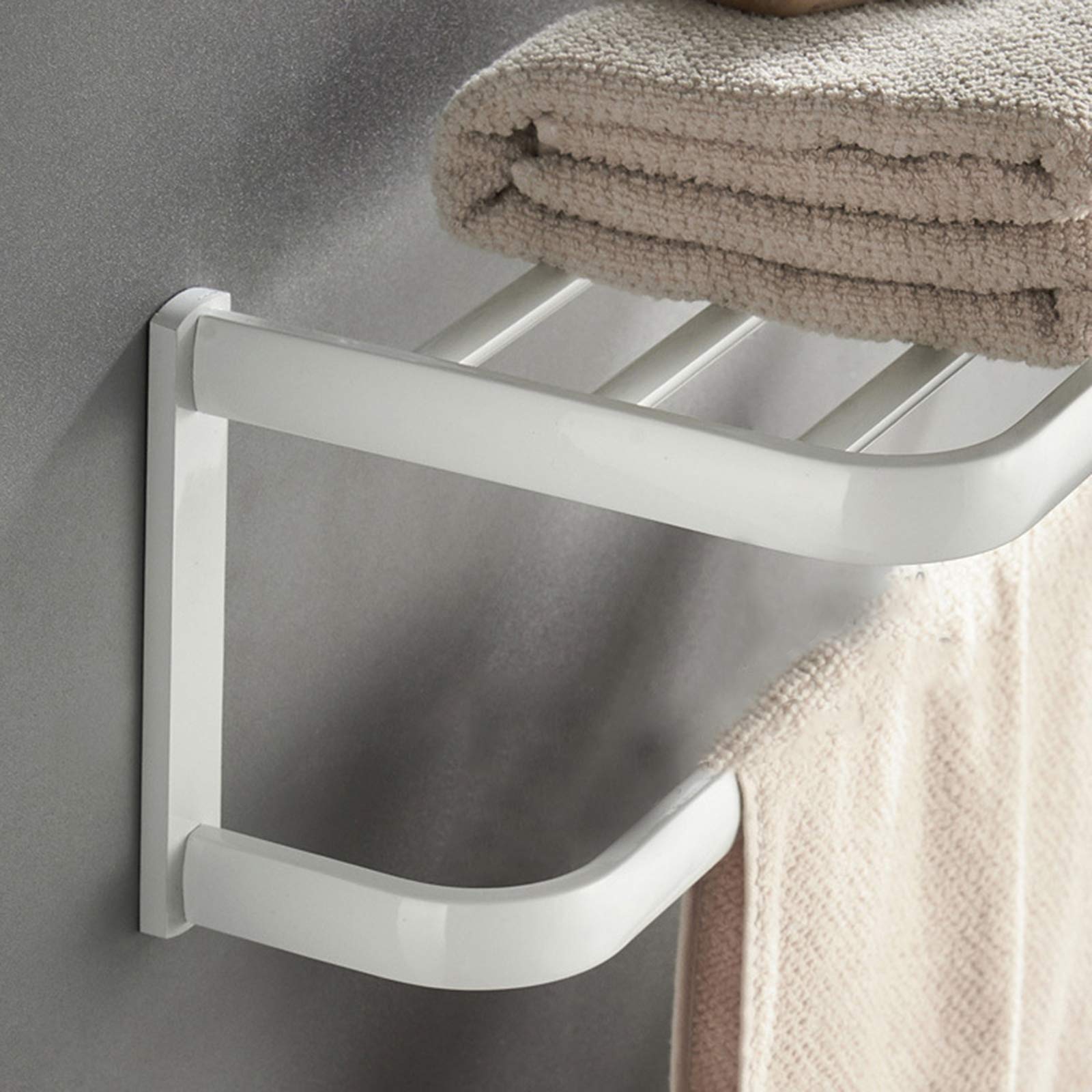 Modern Brass Towel Rack - Wall Mounted Bathroom Shelf with Towel Bar, White Baked Paint Finish for Hotel & Home Decor | Perfect for Showers, Spas and Luxury Bathrooms