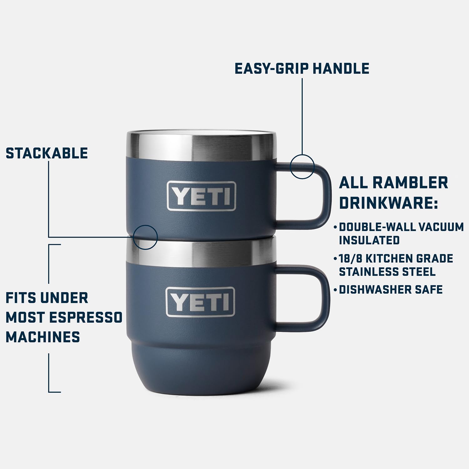 YETI Rambler 6 oz Stackable Stainless Steel Vacuum Insulated Coffee Mug - 2 Pack for Espresso, Hot & Cold Drinks - Perfect for Camping, Office & Travel